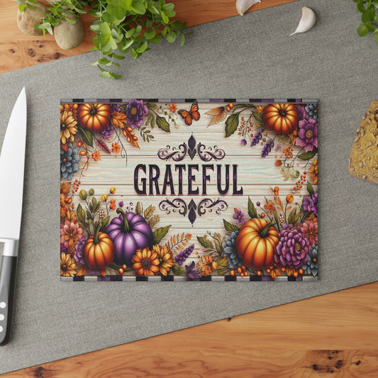 Thanksgiving Grateful Glass Cutting Board