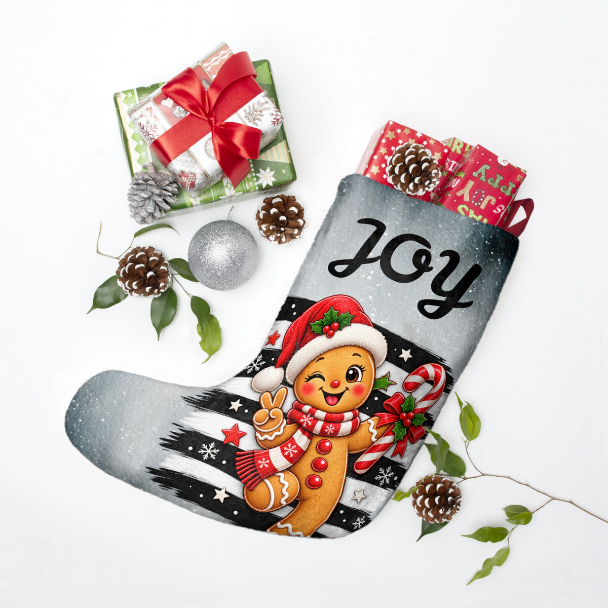 Personalizable Christmas Stocking - Joy Gingerbread Christmas Stocking