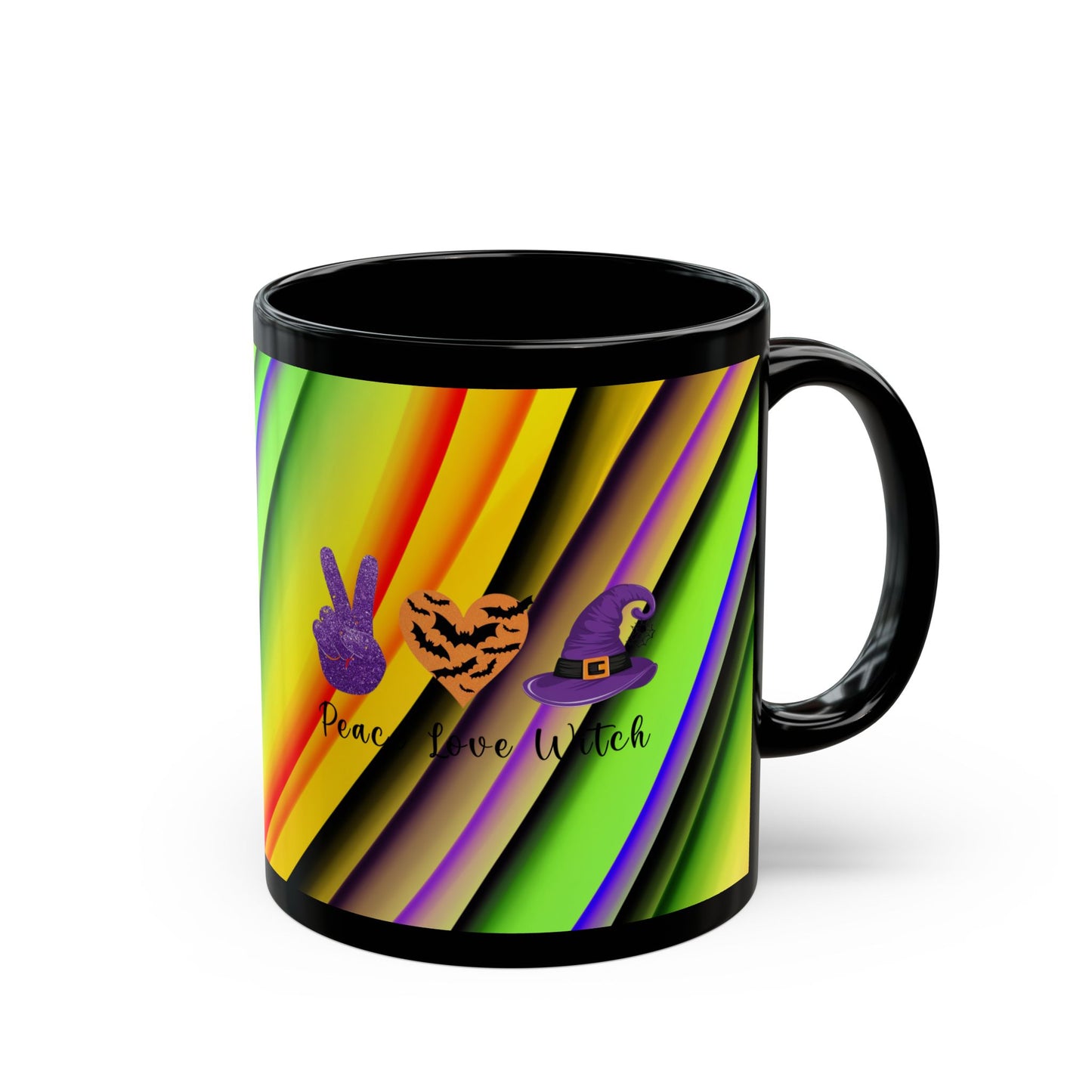 Halloween Theme Black Mug (11oz, 15oz), Halloween Quote, Peace Loving Halloween Lovers, Coffee, Tea, Hot Chocolate Lovers, Great Gift Idea