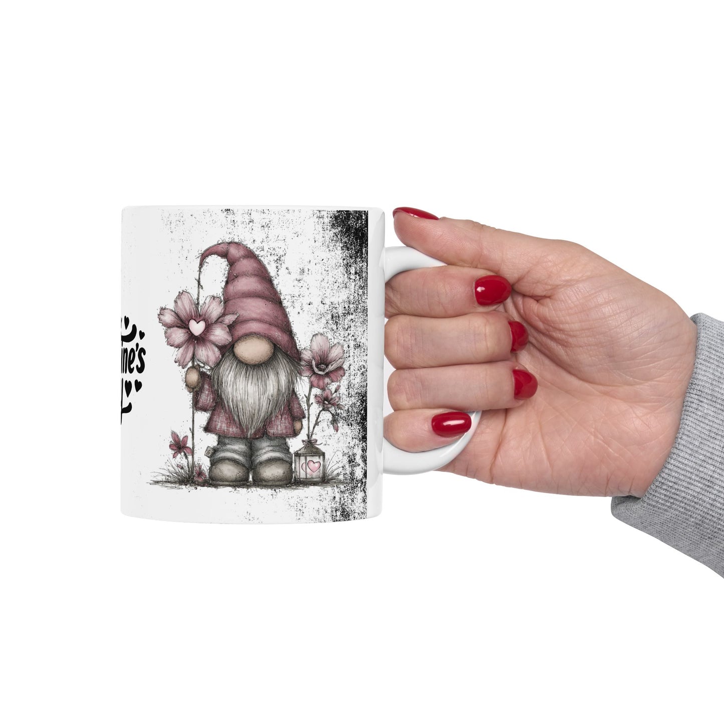 Ceramic Gnome Floral Mug "Happy Valentine's Day" — Happy Valentine’s Day 11oz/15oz