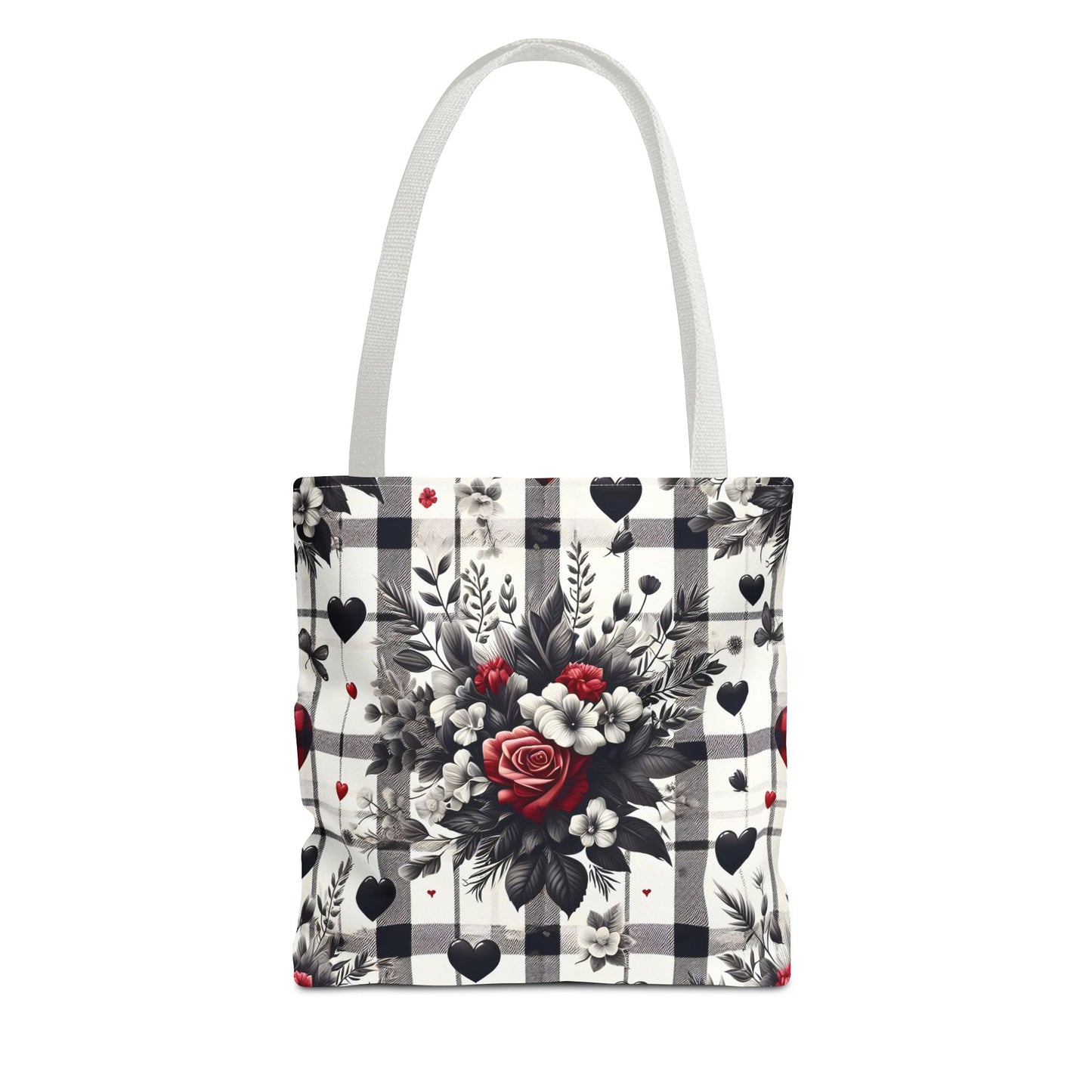 Stylish Valentine Plaid Flower Heart Tote Bag
