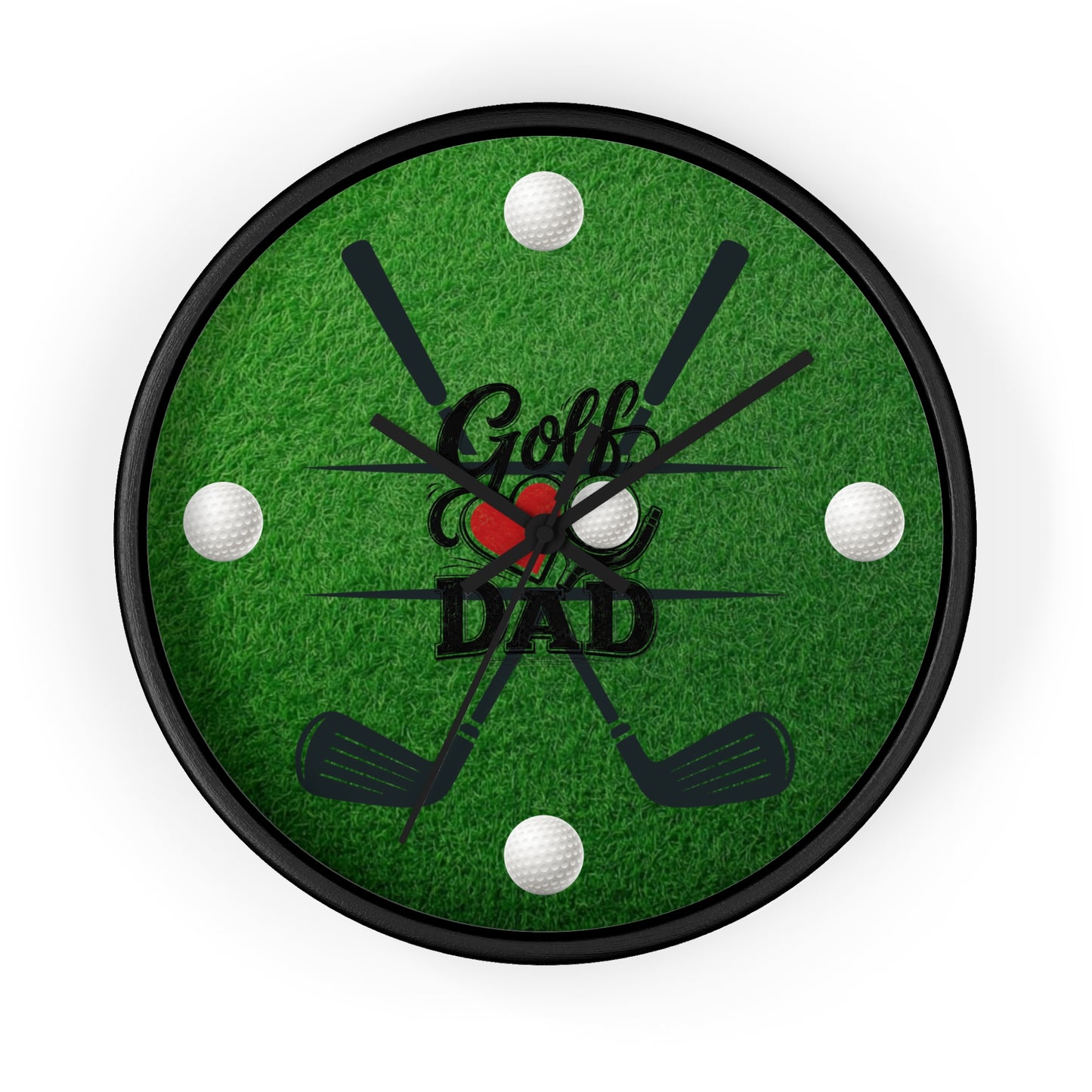 Golf Dad Wall Clock - Green Turf with Golf Ball & Clubs Father's Day Clock