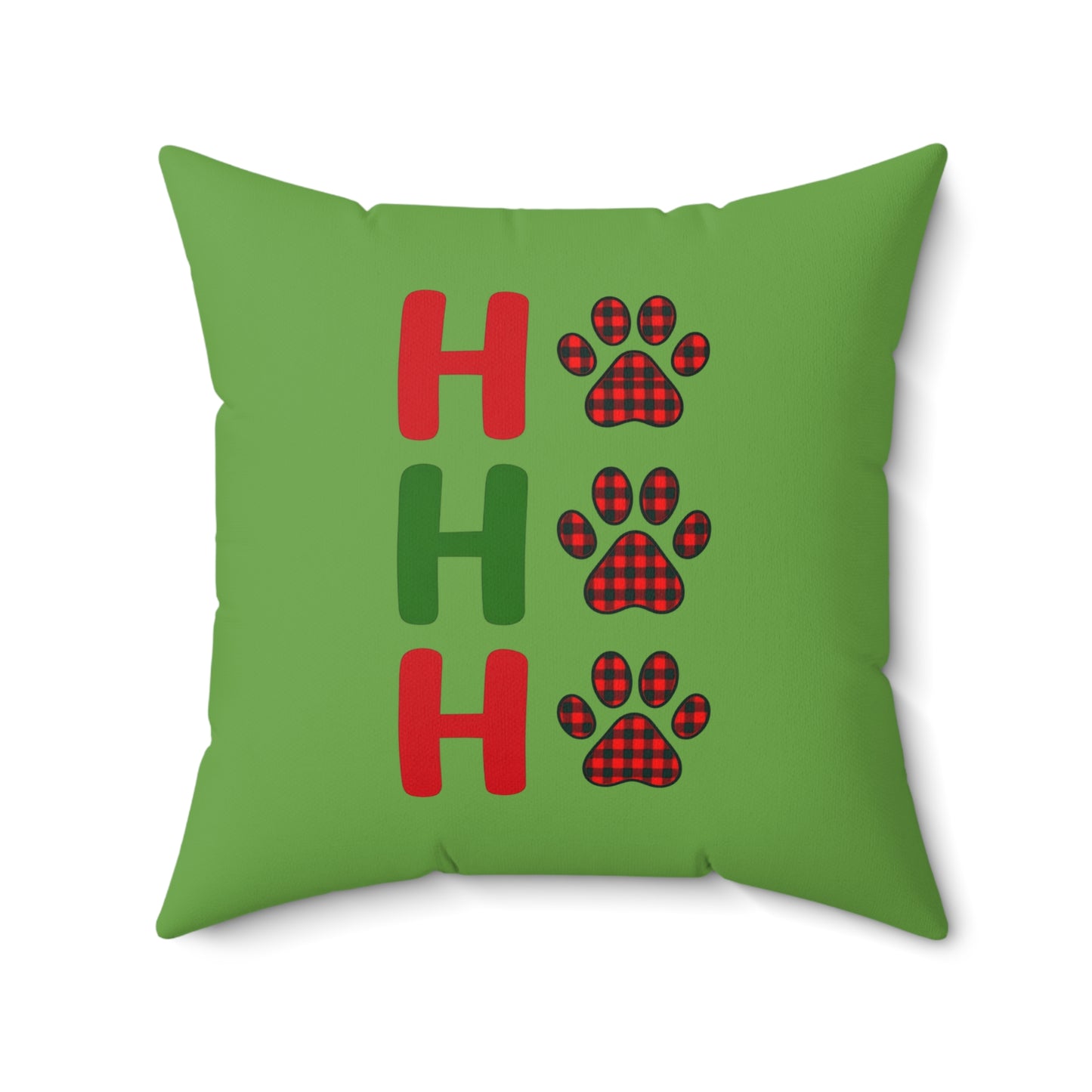 Festive Square Pillow Two-Sided with Plaid and HoHoHo Paw Prints, Stylish Decor for Pet Lovers During the Holidays, Charming Accent for Any Room