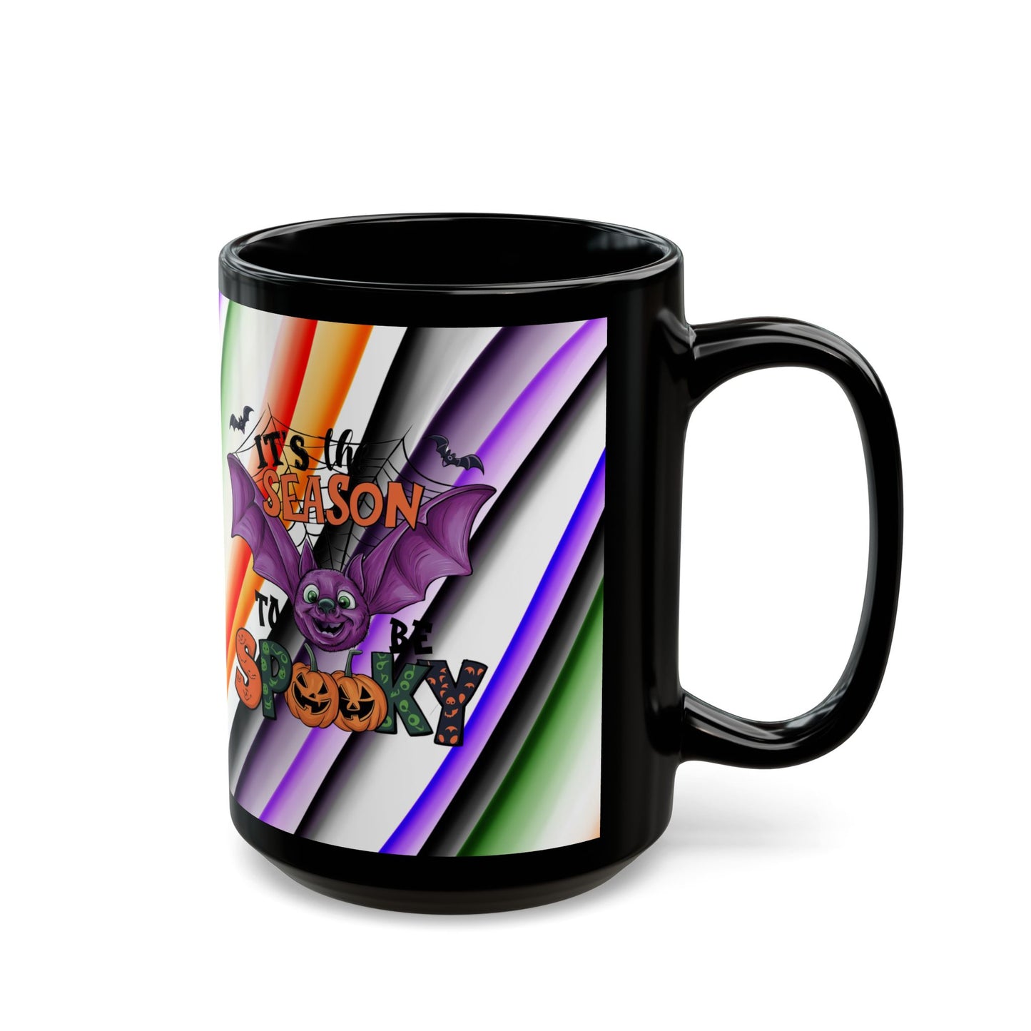 Halloween Theme Black Mug (11oz, 15oz), Cute Halloween Expession, Halloween Lovers, Coffee, Tea, Hot Chocolate Lovers, Festive Gift Idea