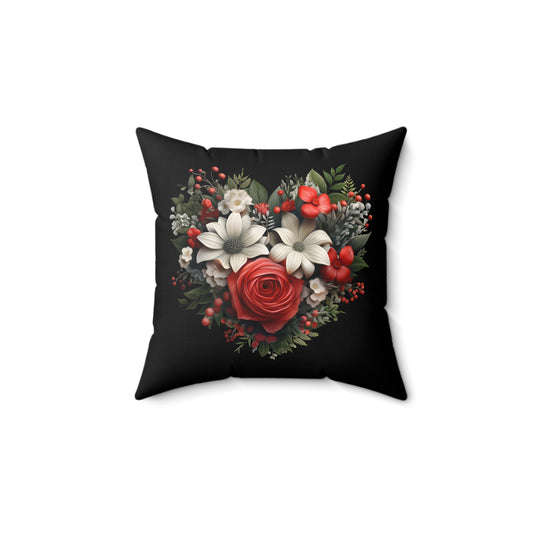 Spun Polyester Square Pillow - Christmas Plaid Heart Floral Design Accent Pillow, Holiday Decor for Any Room for Home or Office