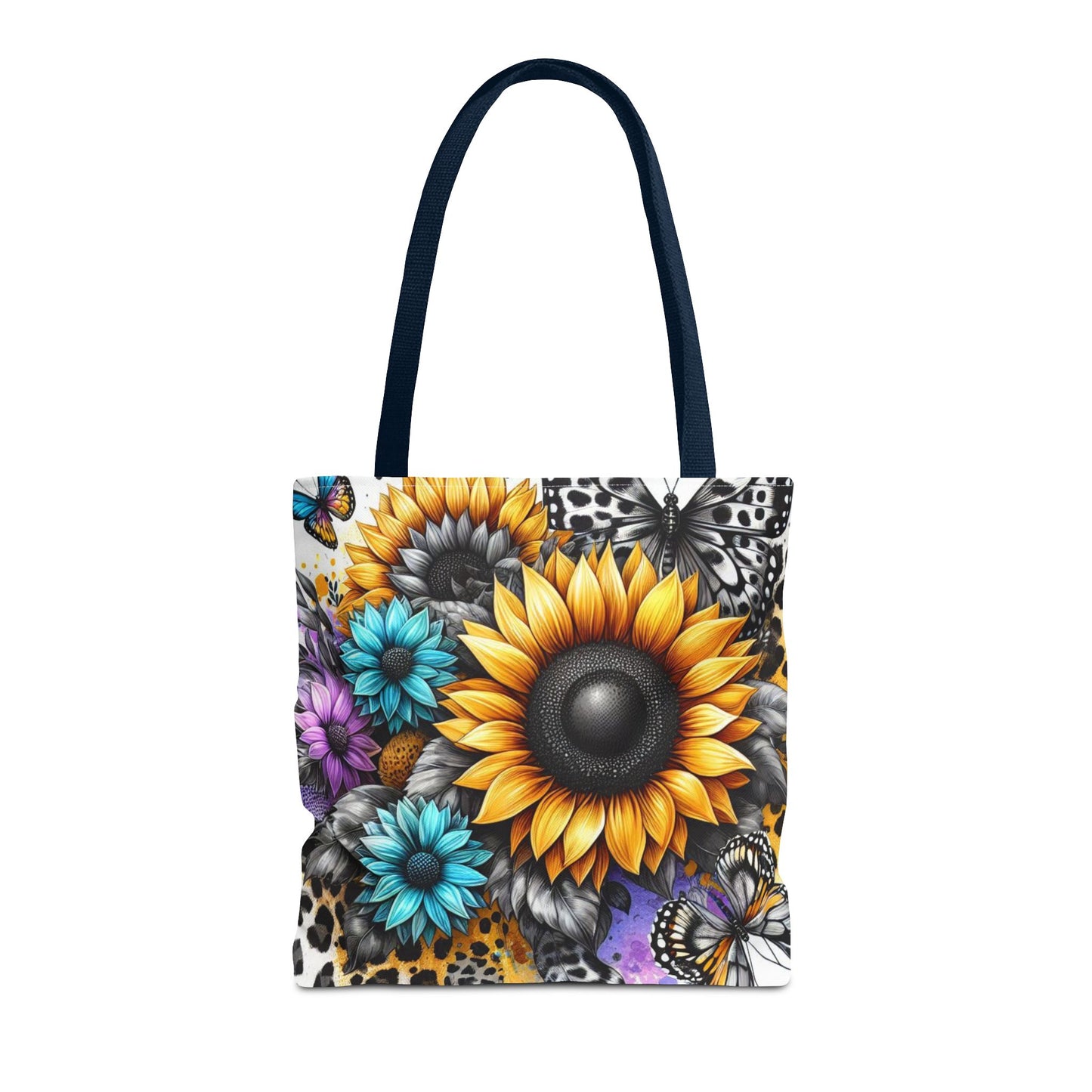 Sunflower & Butterfly Tote Bag — Colorful Floral All-Over Print