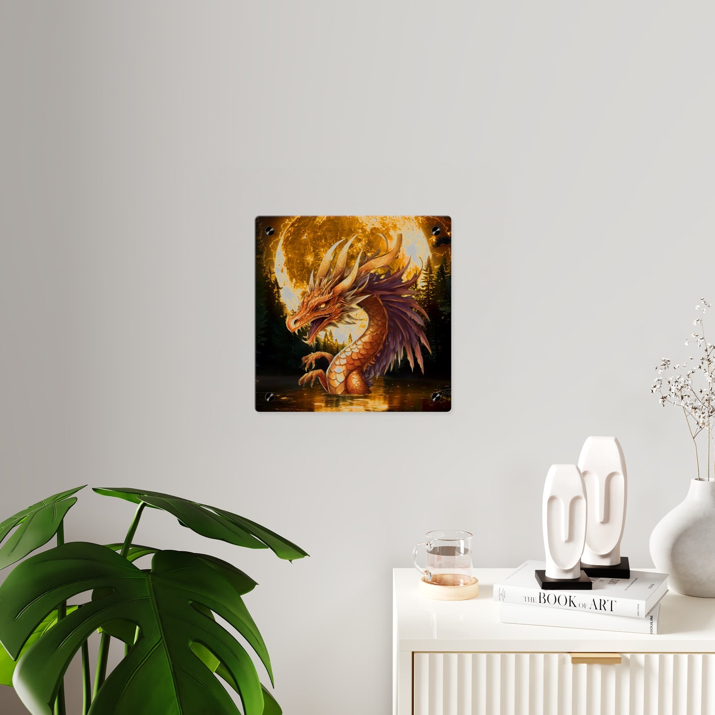 Gothic Theme Acrylic Wall Art Panel, Purple Dragon with Moon Background, Dragon Lovers, For Anyone, Accent for Any Room