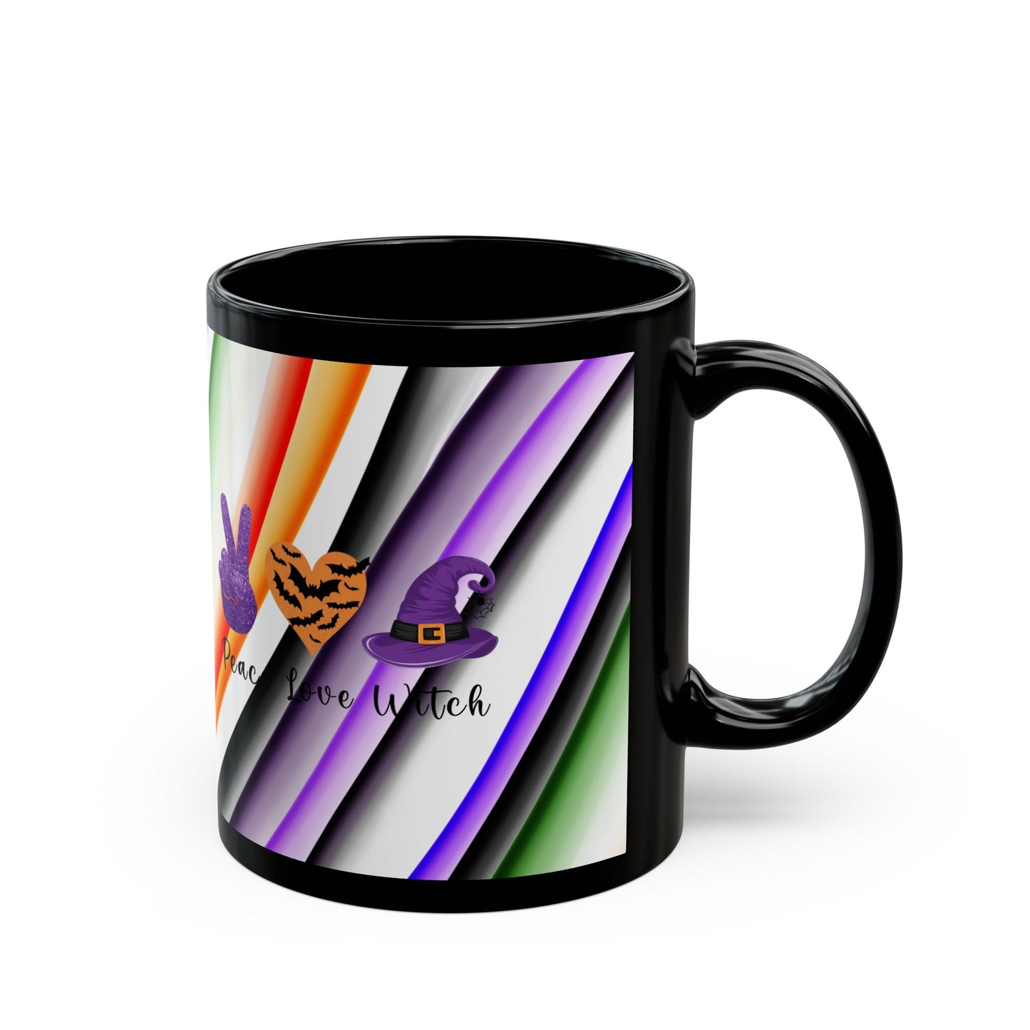 Halloween Theme Black Mug (11oz, 15oz), Peace Loving Halloween Lovers, Coffee, Tea, Hot Chocolate Lovers, Gift Idea for Any Occasion for Anyone