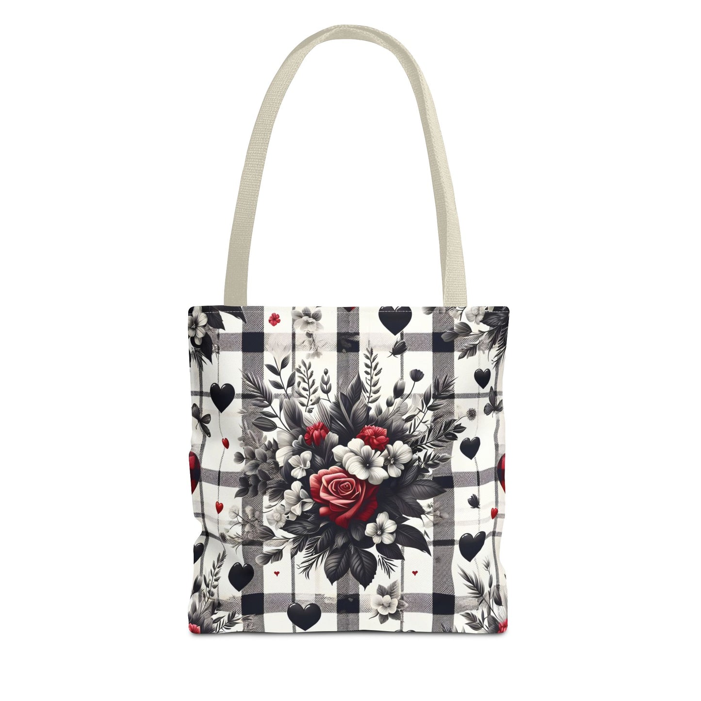 Stylish Valentine Plaid Flower Heart Tote Bag