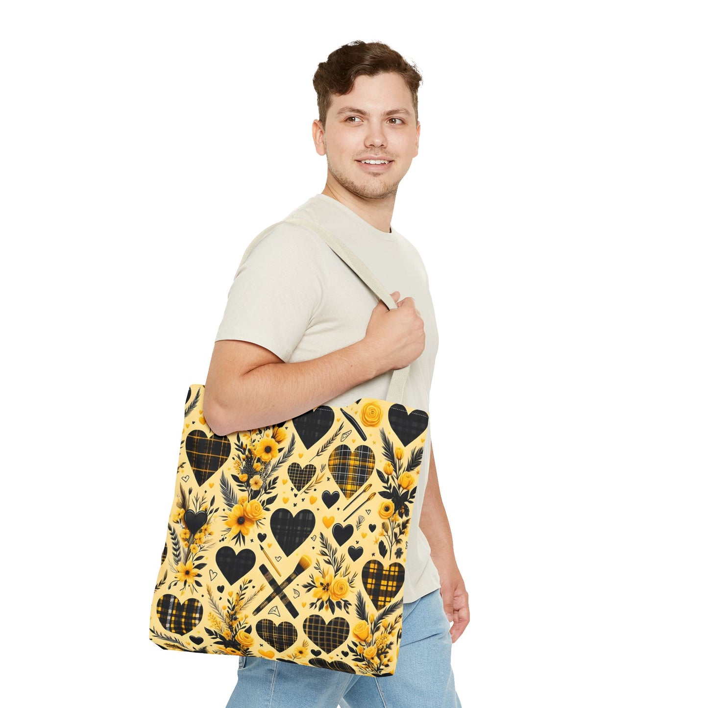 Plaid Floral With Hearts Love Tote Bag(AOP)