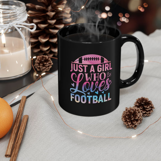 Football Theme for Her Black Mug (11oz, 15oz), Cute Football Quote, Hot Chocolate, Tea, Coffee Lovers, Football Lovers, Great Gift Idea for Any Occasion for Her
