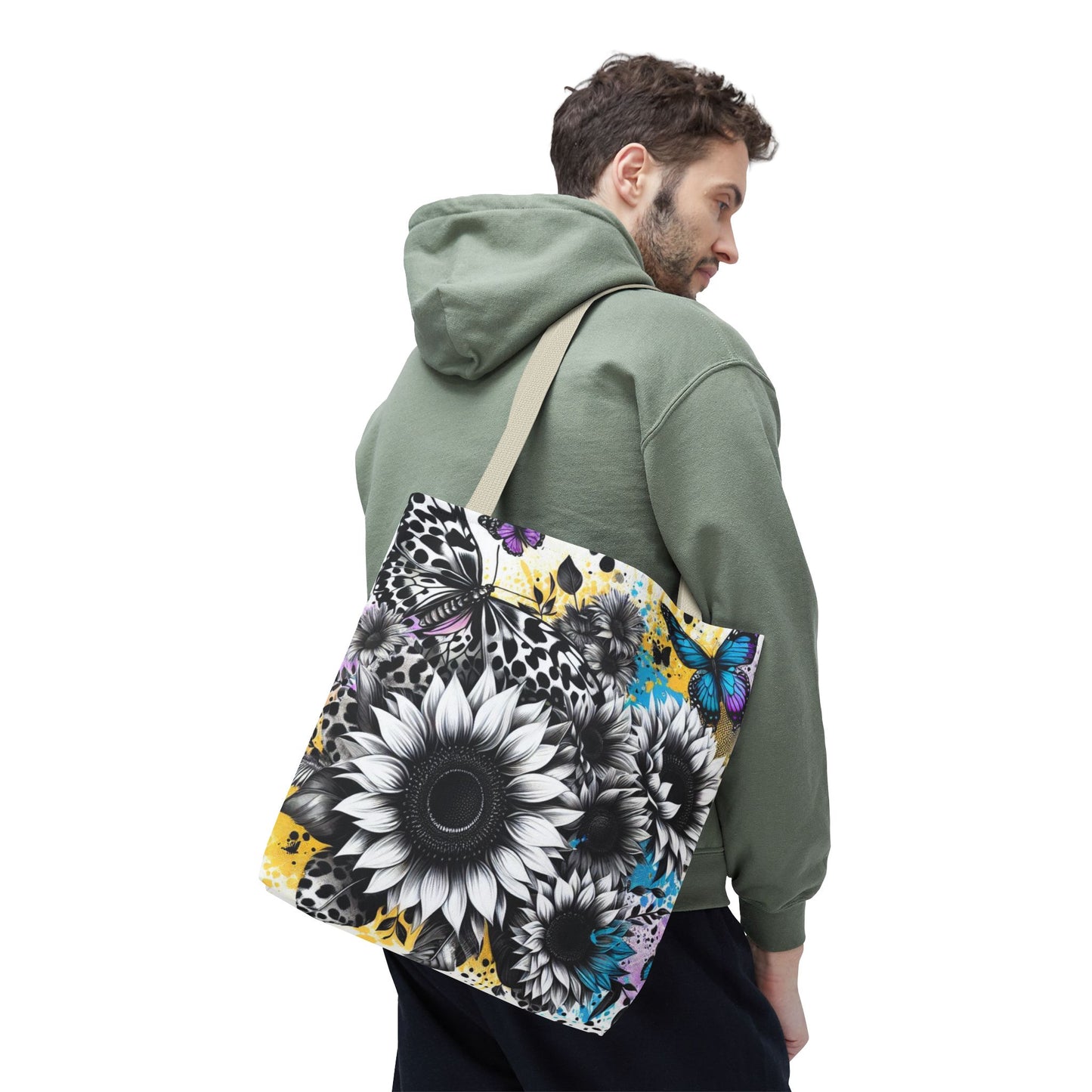 Sunflower & Butterflies Tote Bag — Color Splash Floral All-Over Print