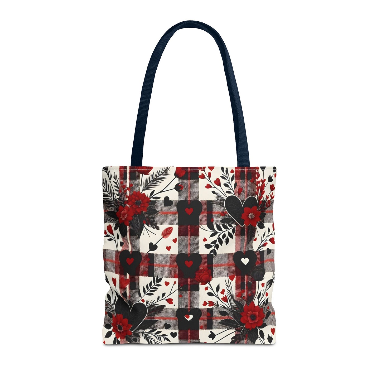 Fashionable Valentine Tote Bag (AOP) with Flowers and Hearts Plaid Design Pattern