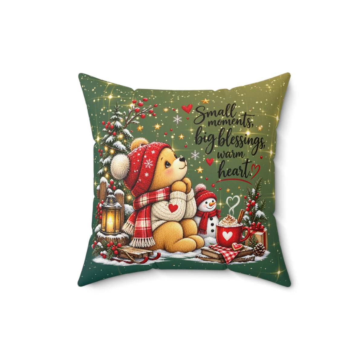 Square Faux Suede Christmas Bear Throw Pillow - Holiday Bear Throw Pillow Decor
