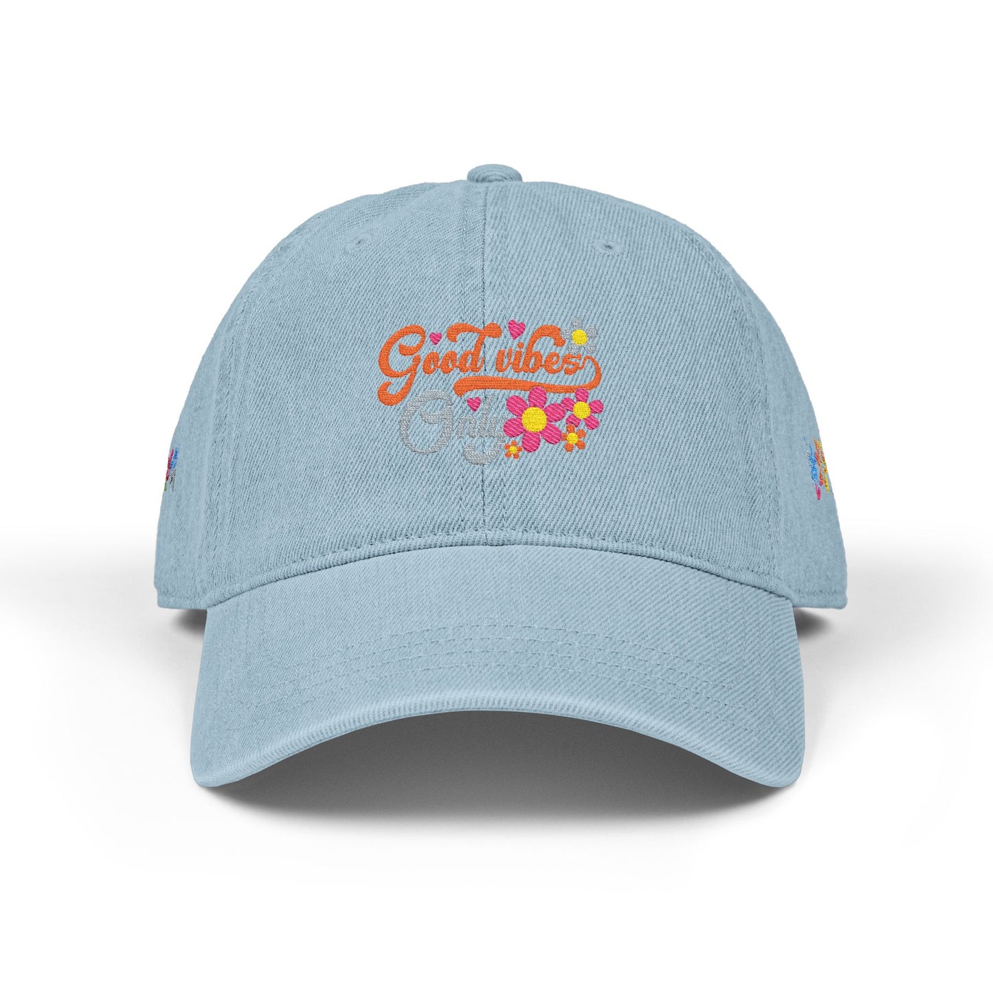 Embroidered Denim Hat - 'Good Vibes Only' Cap