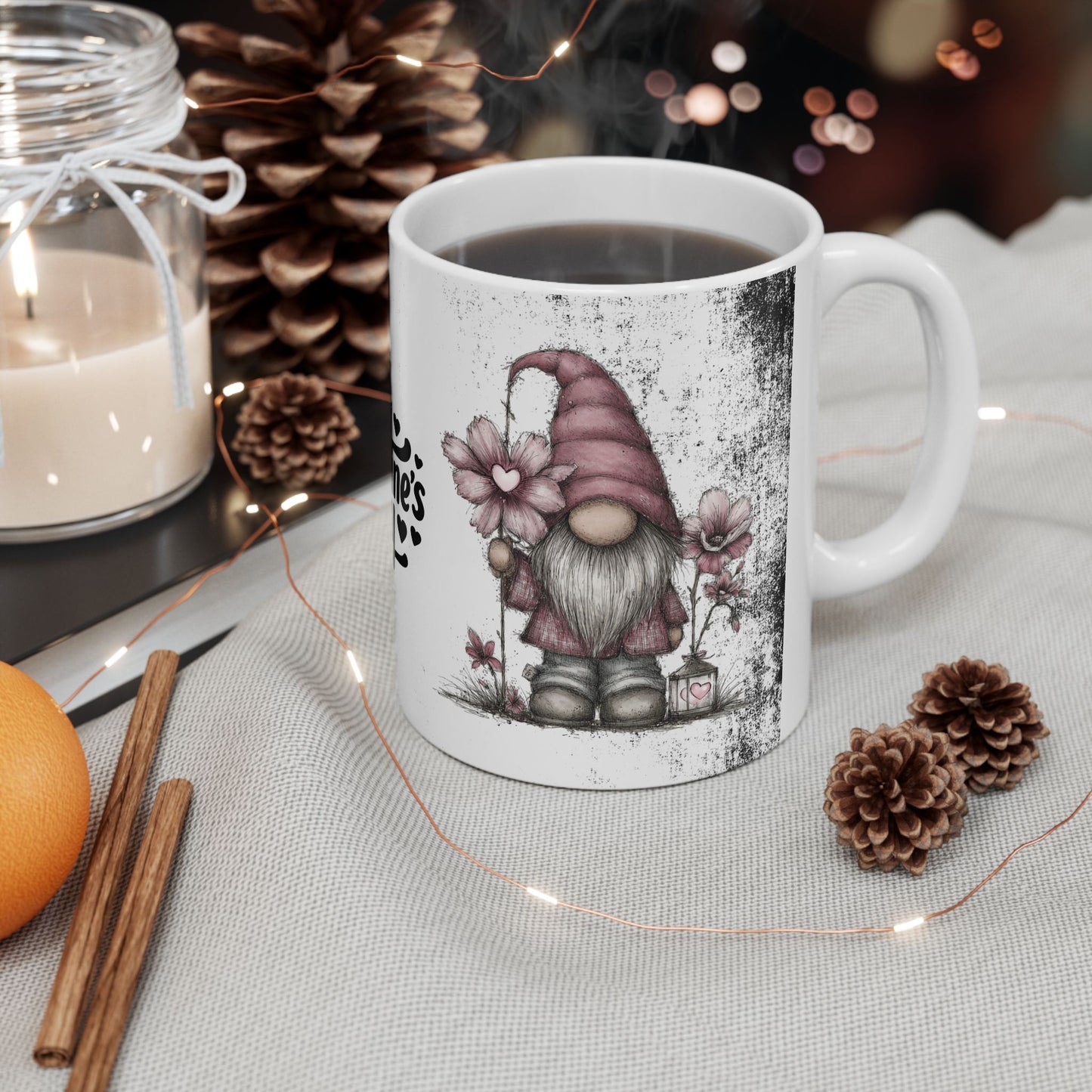 Ceramic Gnome Floral Mug "Happy Valentine's Day" — Happy Valentine’s Day 11oz/15oz