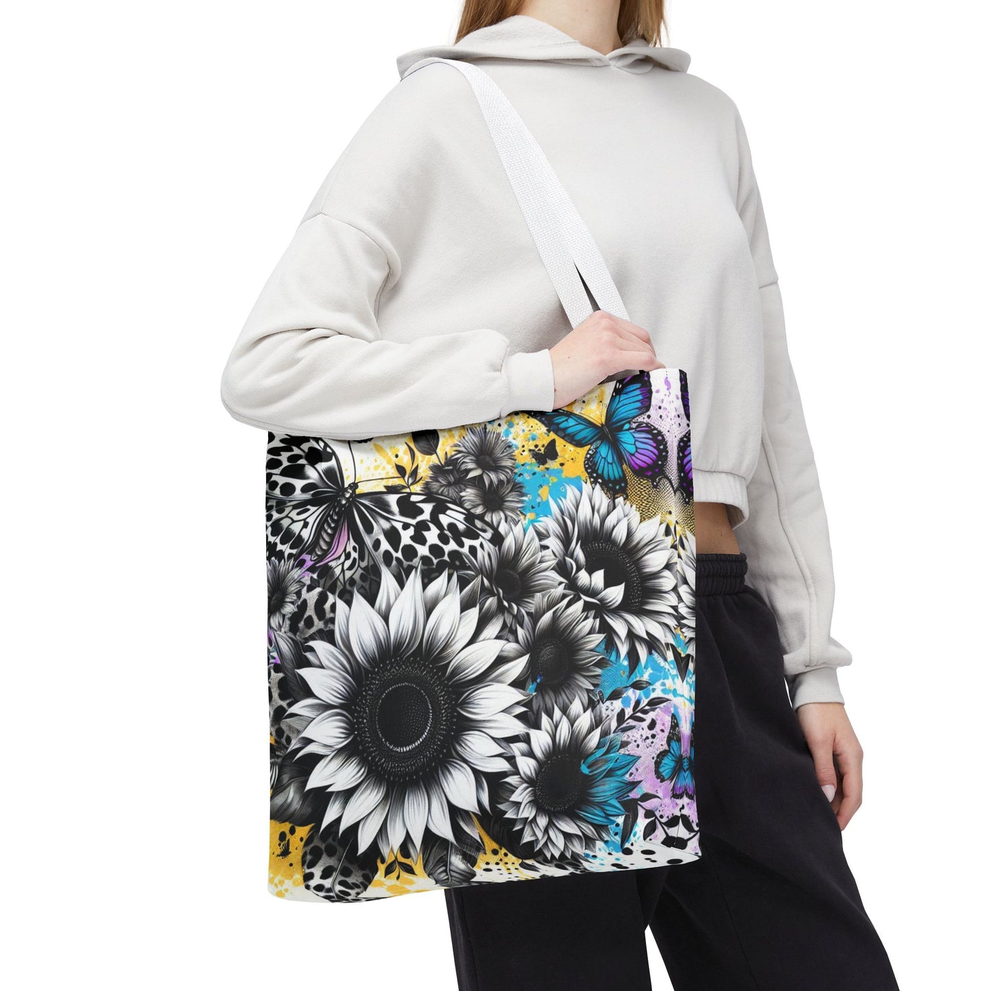 Sunflower & Butterflies Tote Bag — Color Splash Floral All-Over Print
