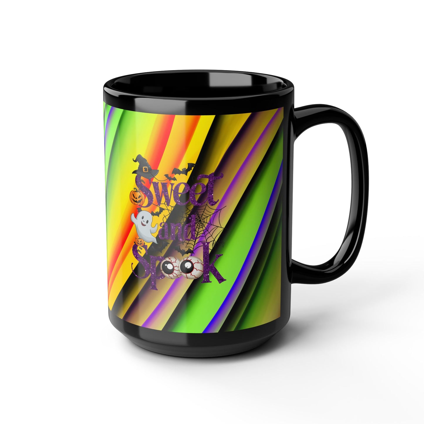 Halloween Theme Black Mug (11oz, 15oz), Cute Halloween Expression, Halloween lovers, Coffee, Tea, Hot Chocolate Lovers, Great Gift Idea for Anyone
