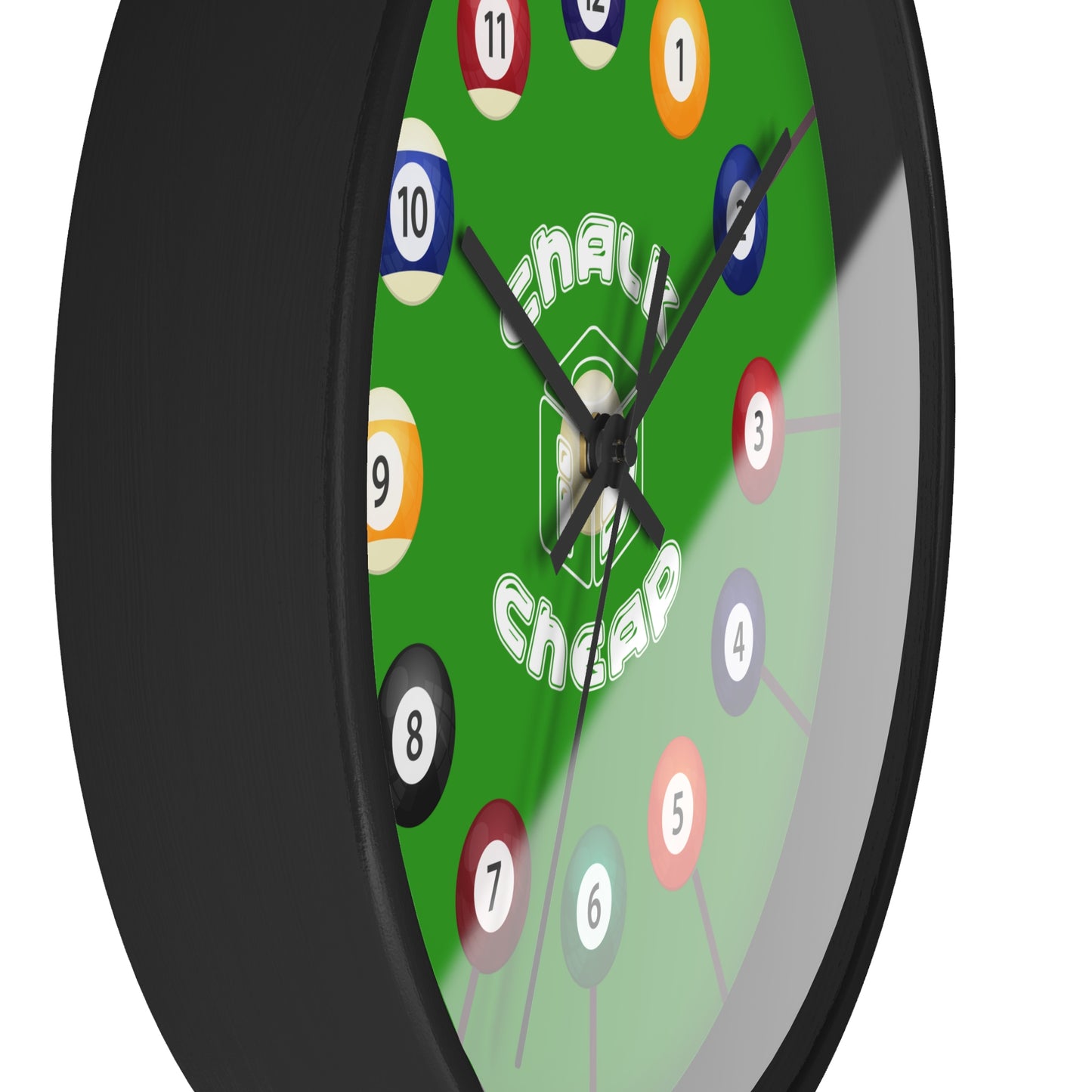 Pool Table Wall Clock — Billiard Balls Design, 'Finally Cheap' Novelty Game Room Clock