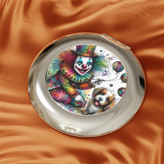 Compact Travel Mirror — Colorful Clown & Puppy Pocket Mirror