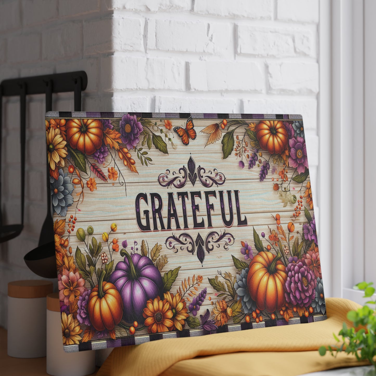 Thanksgiving Grateful Glass Cutting Board