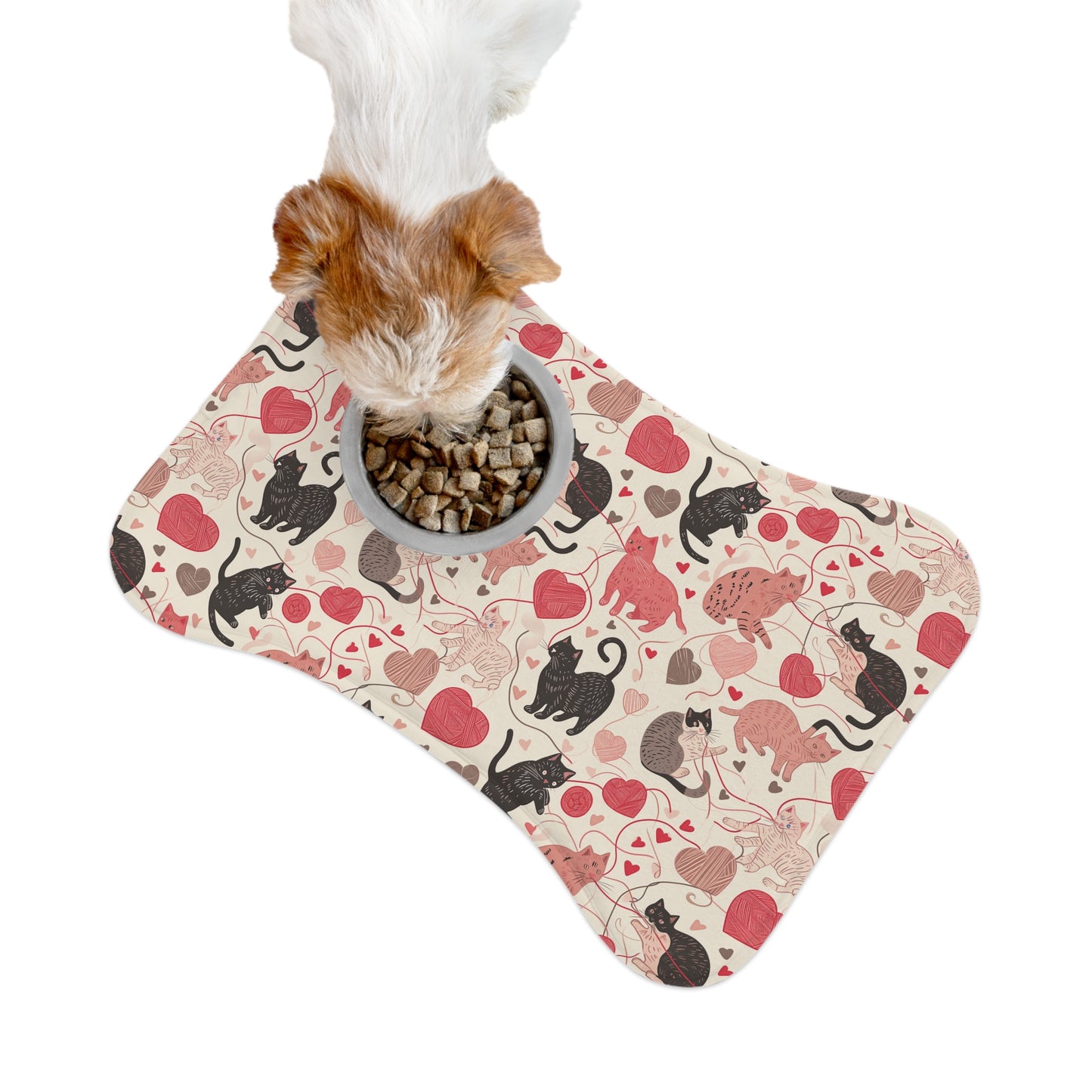 Whimsical Cat & Heart Pet Feeding Mats for Cats and Dogs, Cute Pet Accessories, Unique Pet Gifts, Pet Lover Decor, Valentine's Day