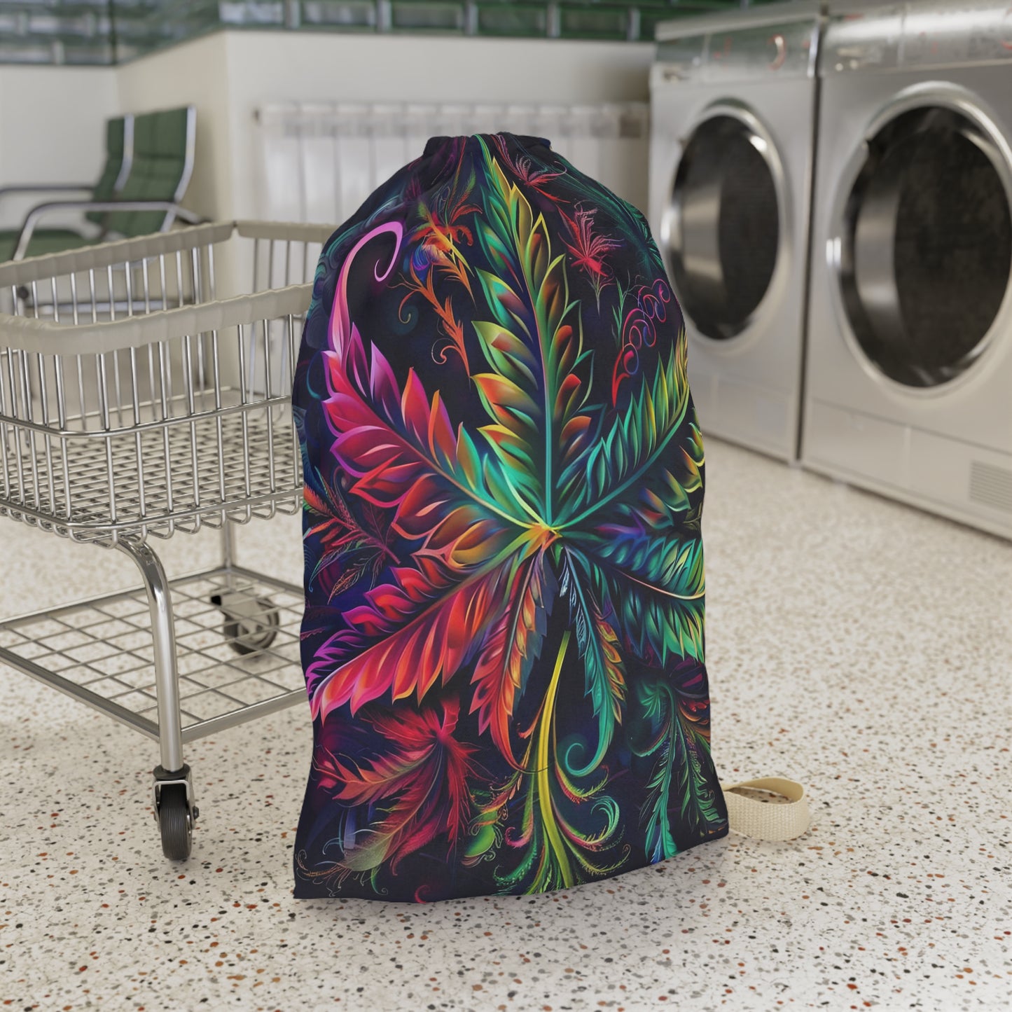 Laundry Bag — Vibrant Botanical Leaf Print Drawstring Laundry Bag