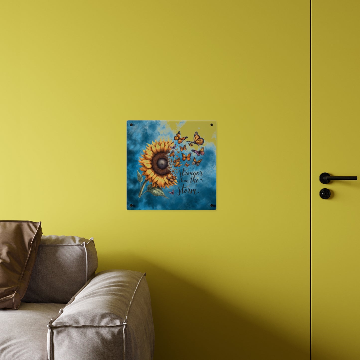Inspirational Sunflower Acrylic Wall Art Panel - "Stronger Than The Storm"