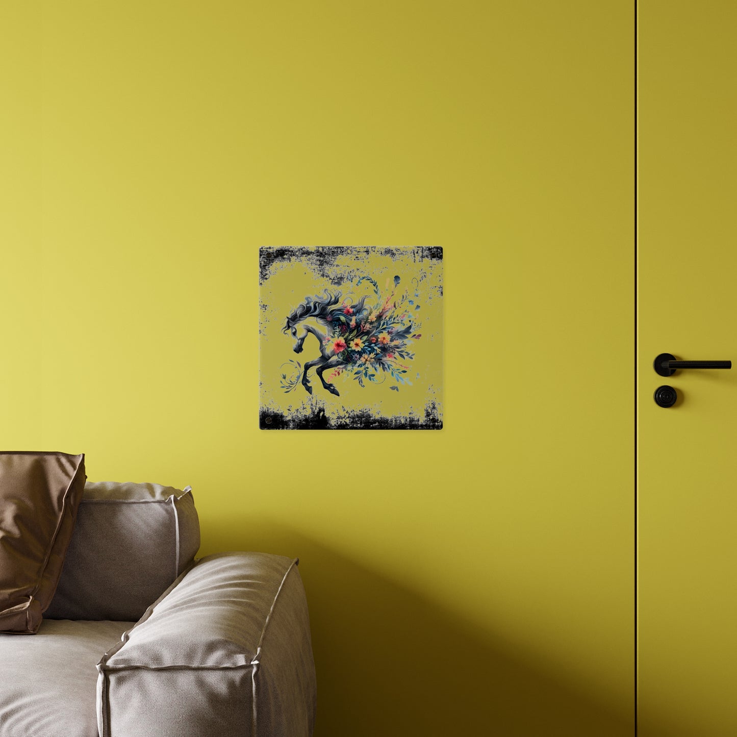 Floral Horse Acrylic Wall Art Panel - Modern Home Decor