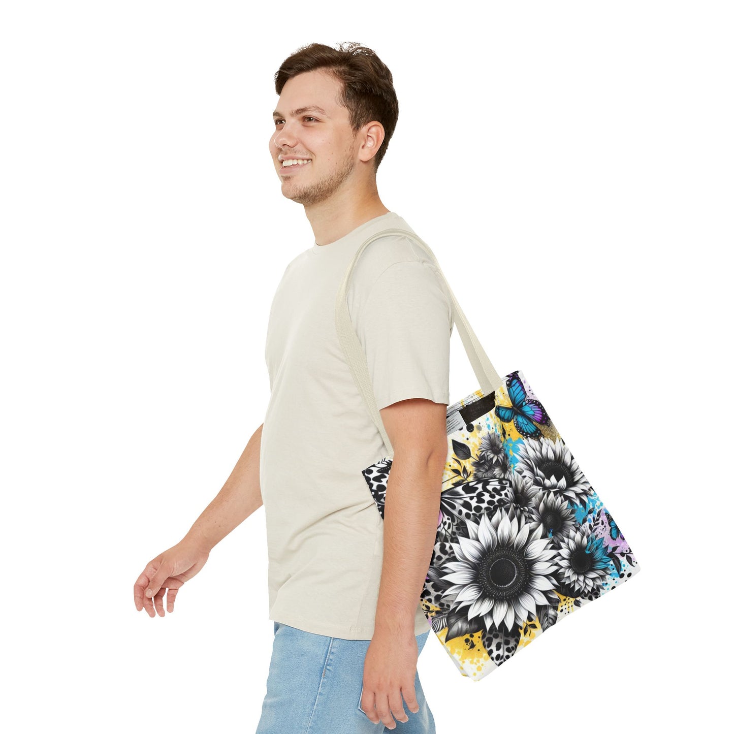 Sunflower & Butterflies Tote Bag — Color Splash Floral All-Over Print