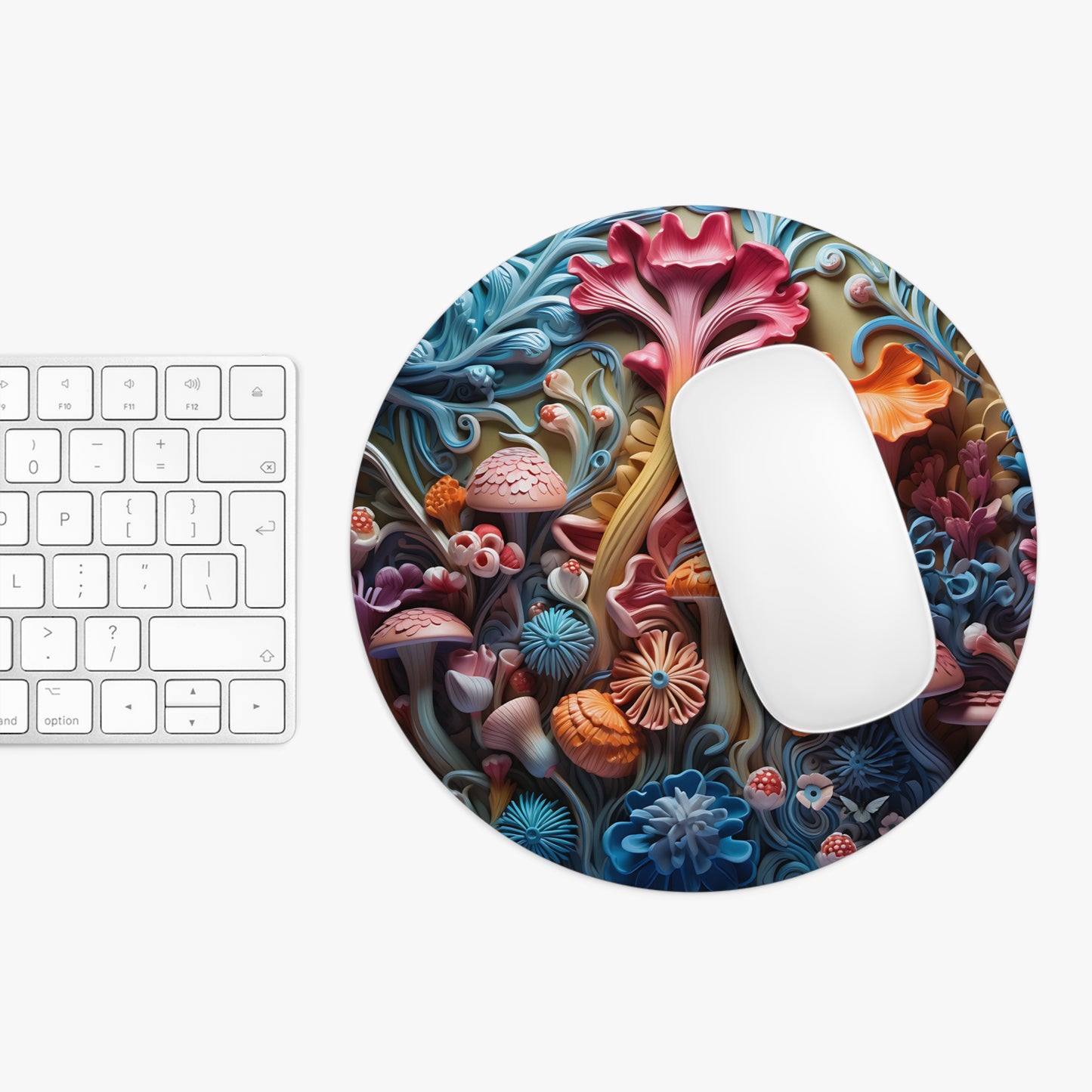 Colorful Floral 3D Desk Mouse Pad - Vibrant Mushroom Design for Home & Office