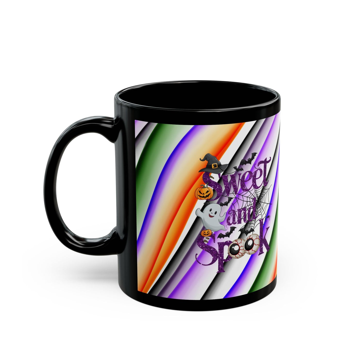 Halloween Theme Black Mug (11oz, 15oz), Cute Halloween Expression, Halloween Lovers, Coffee, Tea, Hot Chocolate Lovers, Great Gift Idea for Anyone