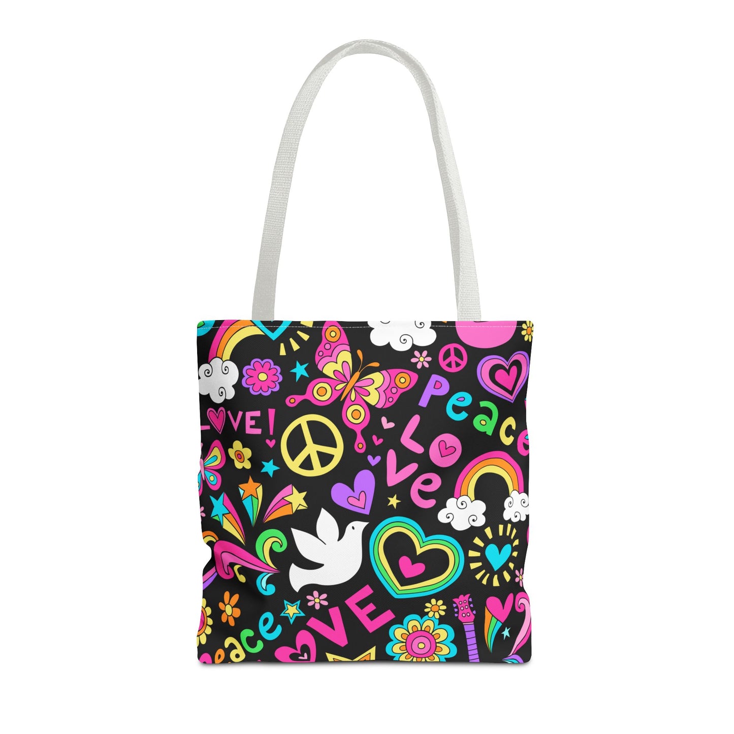 Fashionable Tote Bag (AOP), Stylish, Peace Lovers, Hippie Theme, Great Gift Idea for Birthdays, Holidays or Any Occasion for Anyone