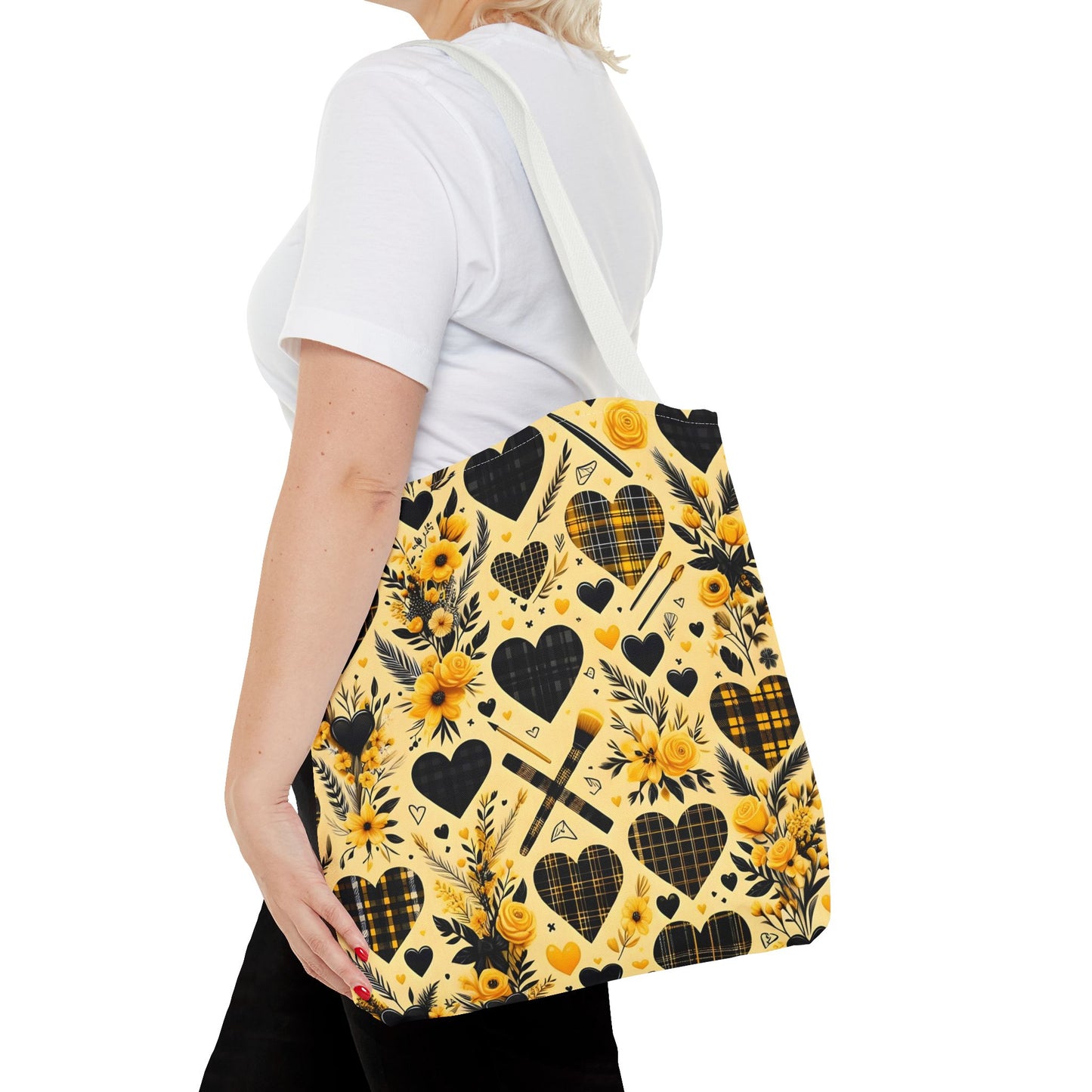 Plaid Floral With Hearts Love Tote Bag(AOP)