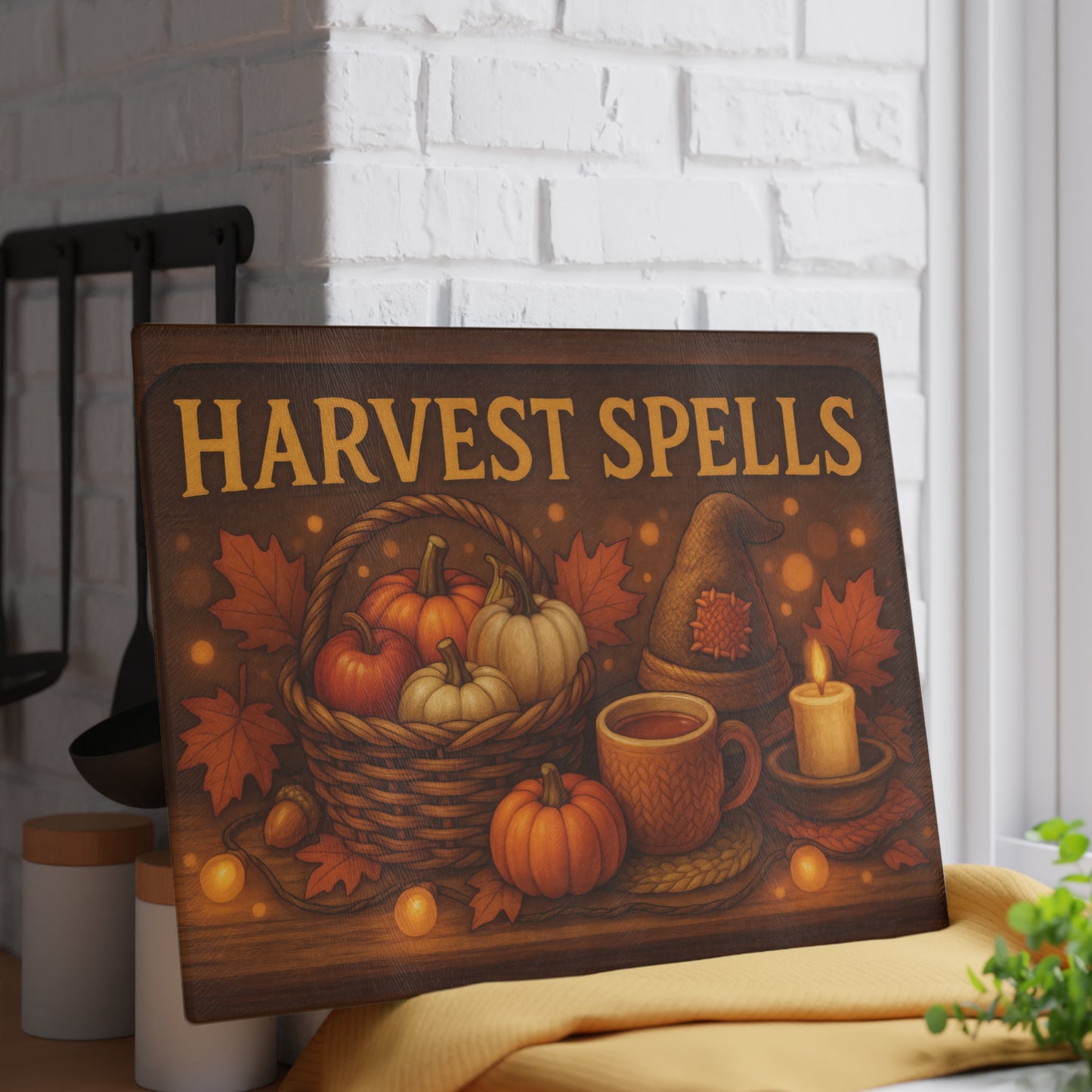 Harvest Spells Glass Cutting Board - Autumn Kitchen Decor for Thanksgiving