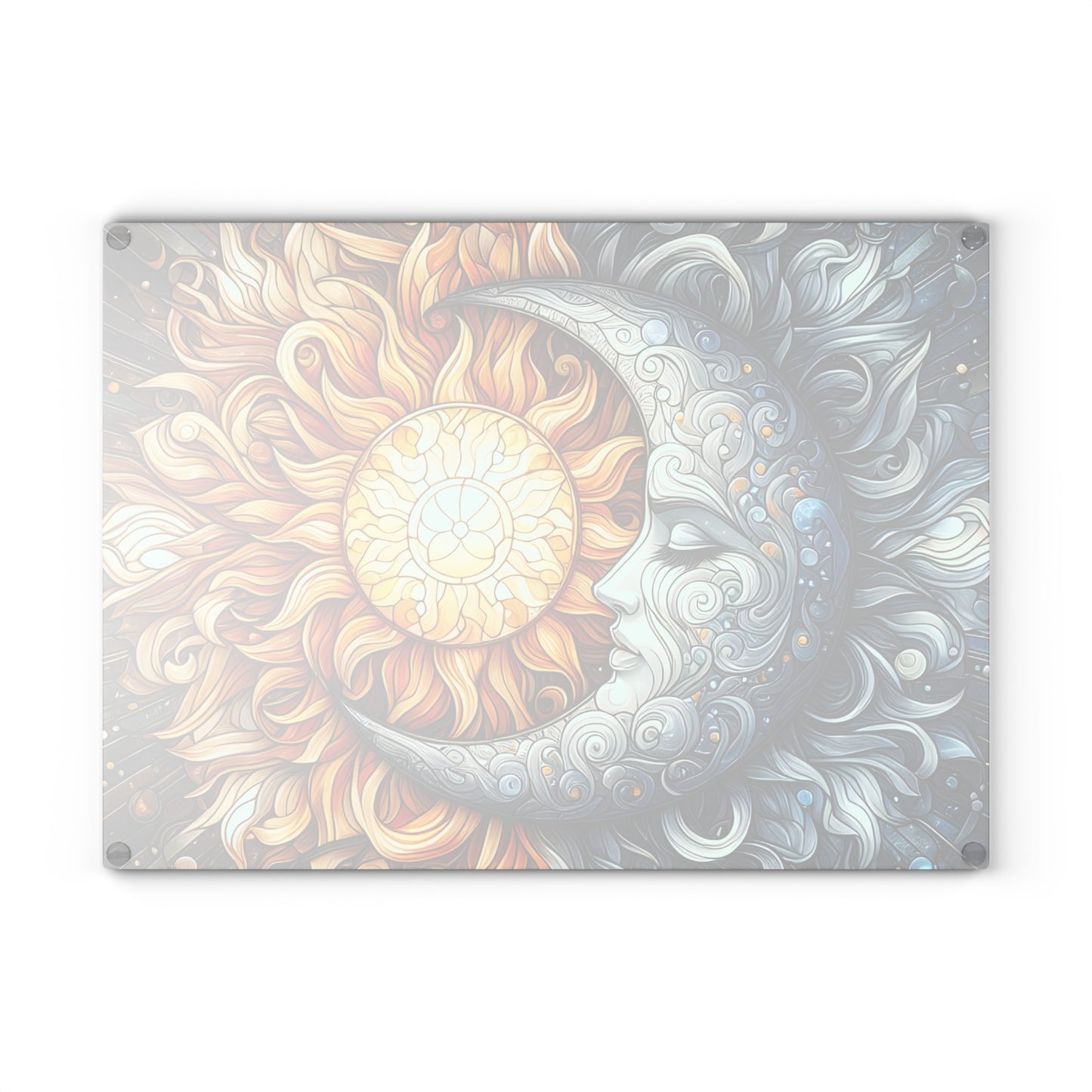 Sun and Moon Design Glass Cutting Board - Decorative Kitchen Art