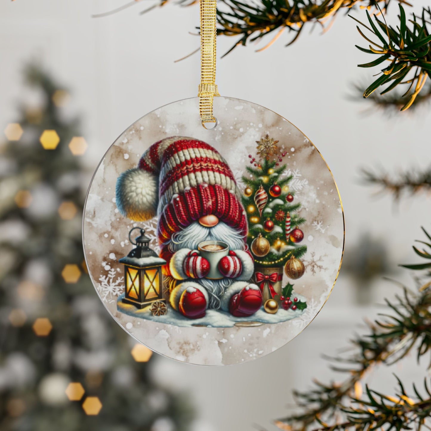 Festive Acrylic Christmas Ornaments - Cute Santa Gnome & Tree Design Holiday Decor