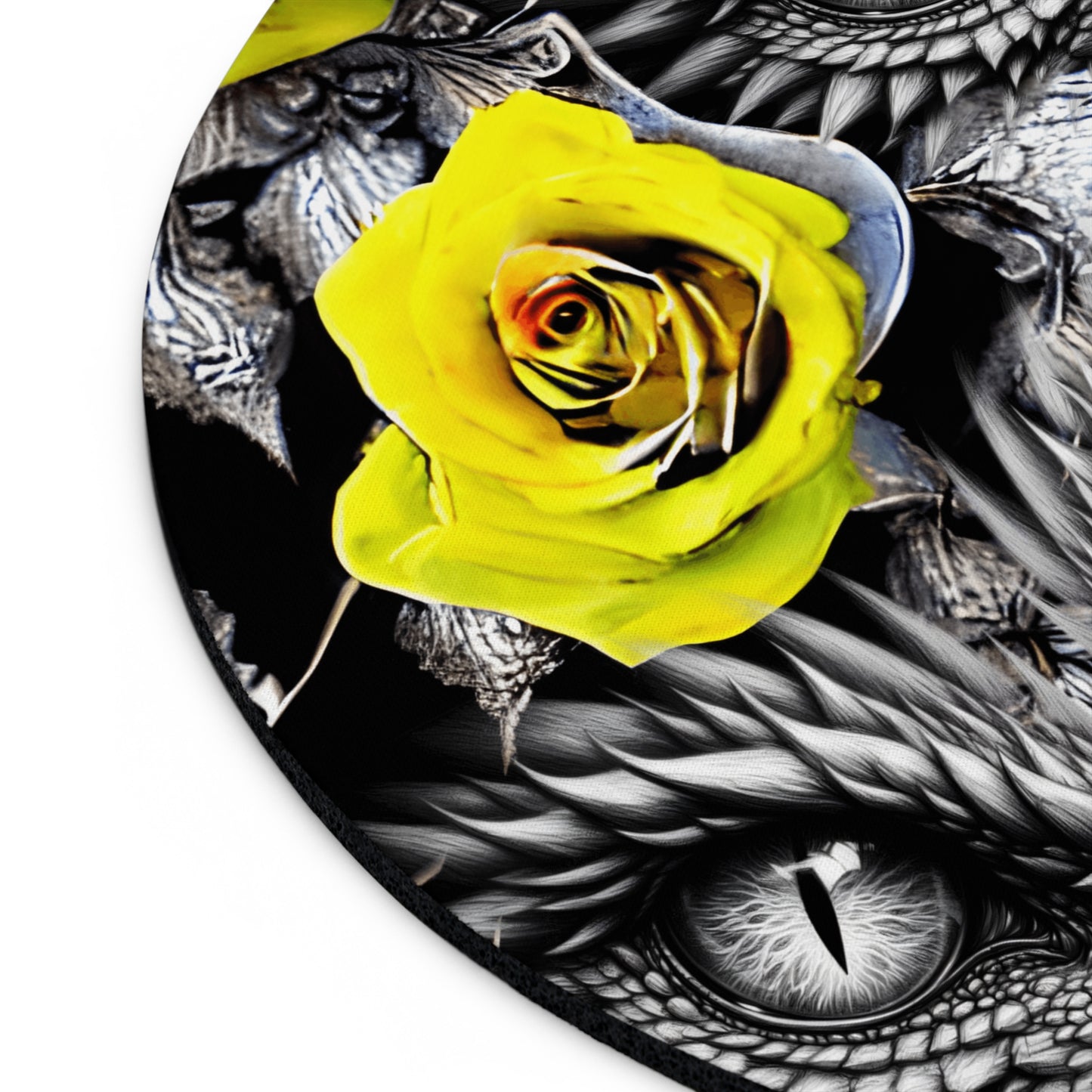 Detailed Dragon Eyes and Yellow Rose Desk Mouse Pad, Laptop Accessory, Gaming Gear, Office Decor, Gift for Him/Her