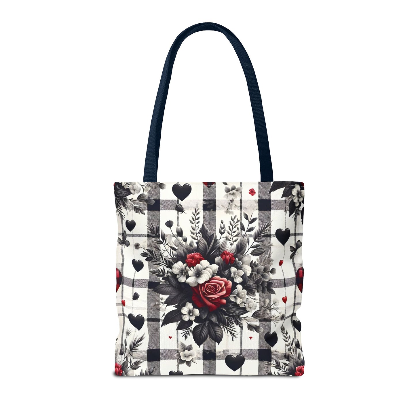 Stylish Valentine Plaid Flower Heart Tote Bag