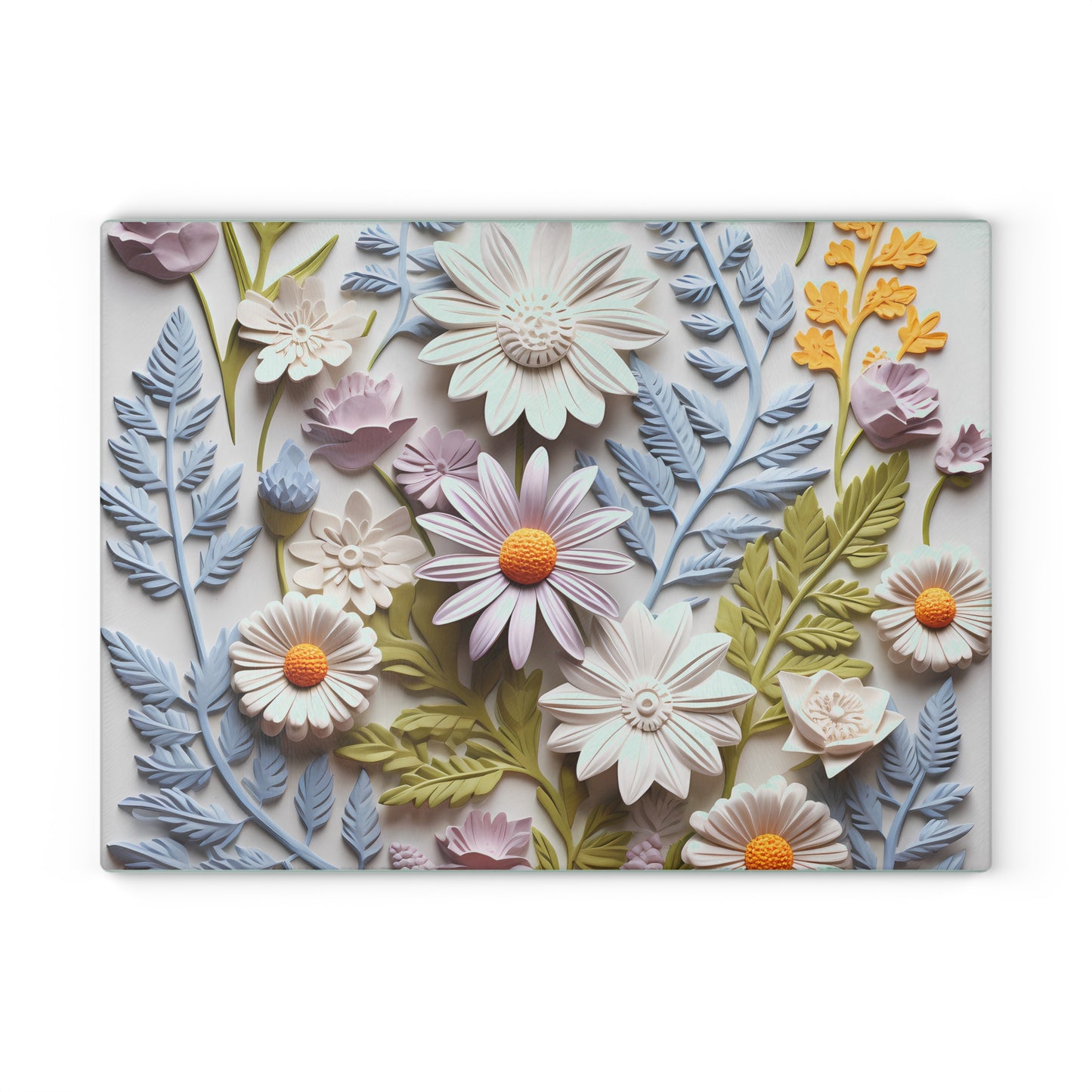 Floral Design Glass Cutting Board - Elegant Kitchen Decor for Food Prep