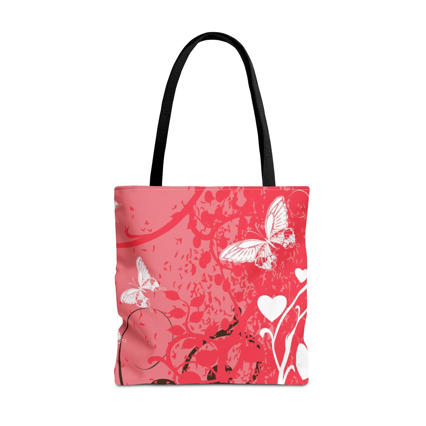 Pink Butterfly Heart Floral Abstract Fashionable Tote Bag (AOP), Stylish, Gift Idea for Birthdays, Holidays, Any Occasion for Anyone