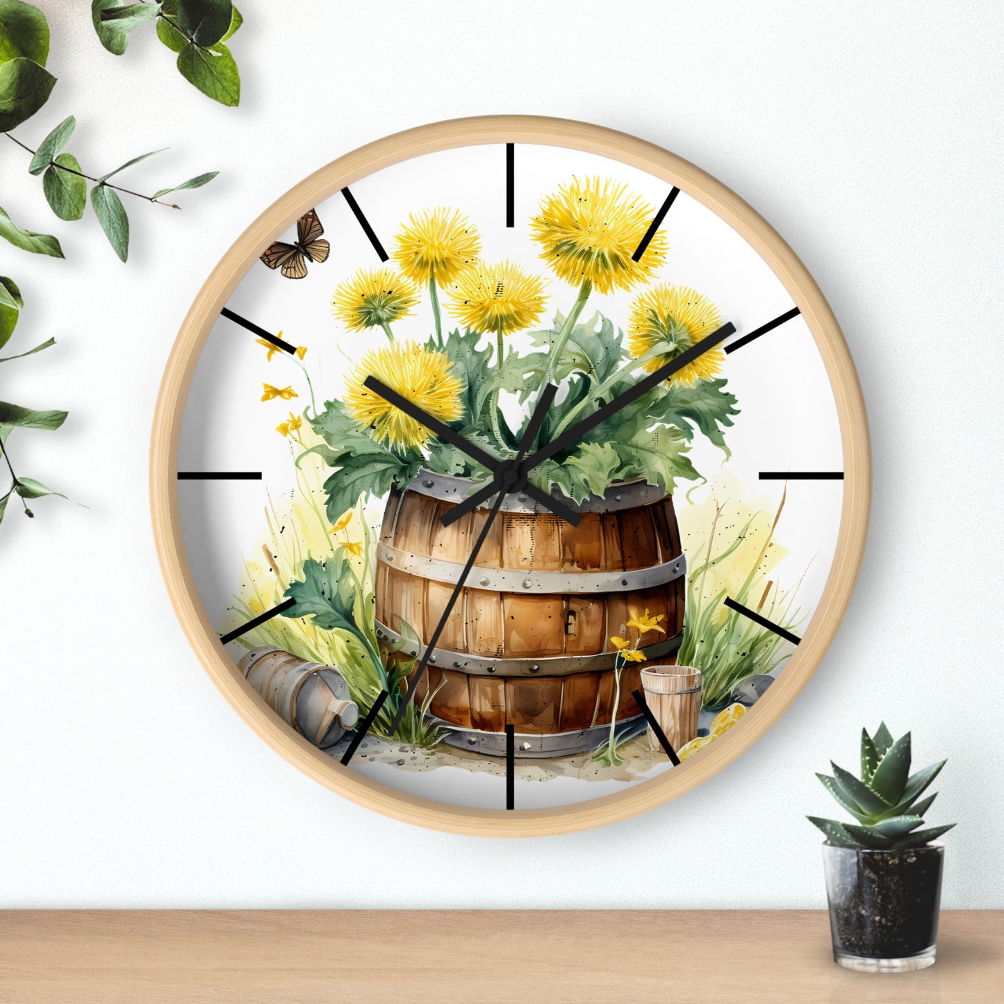Sunflower Barrel Wall Clock - Farmhouse Country Decor Gift