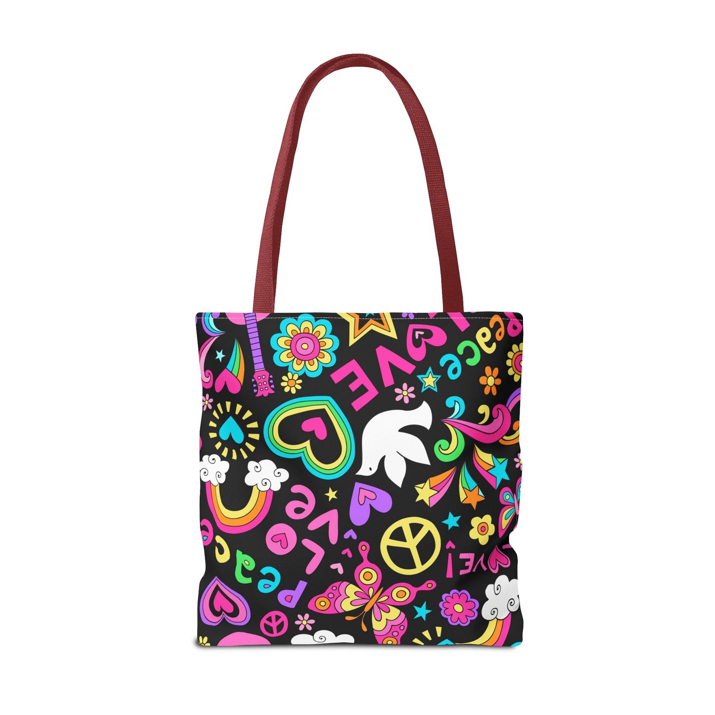 Fashionable Tote Bag (AOP), Stylish, Peace Lovers, Hippie Theme, Great Gift Idea for Birthdays, Holidays or Any Occasion for Anyone