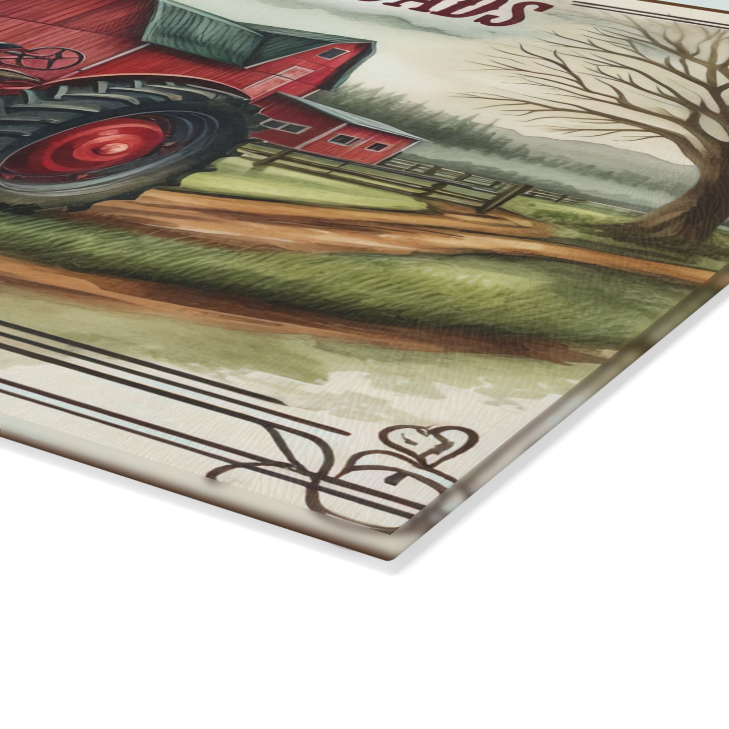 Rustic Farmhouse Glass Cutting Board with "Country Roads Take Me Home" Design