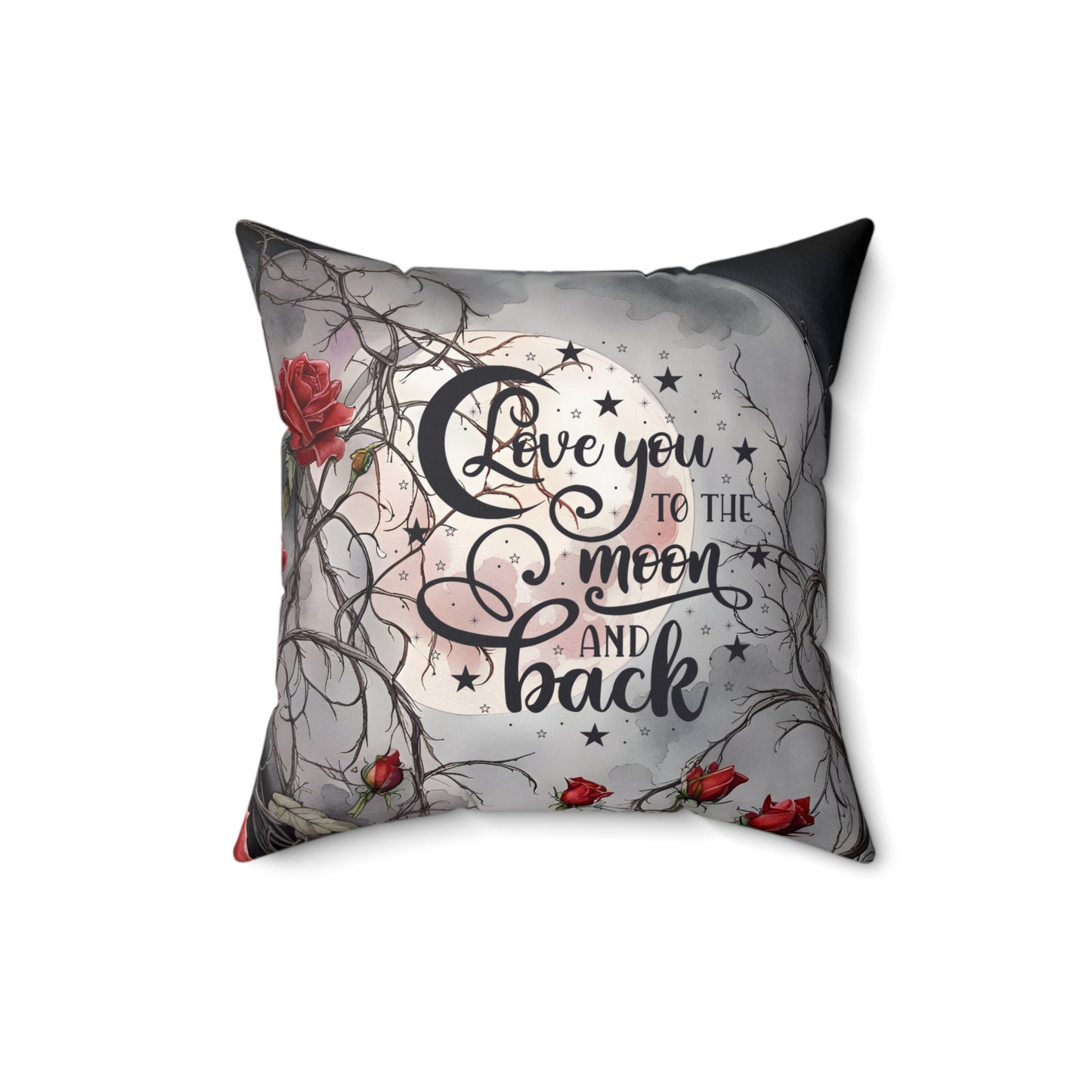 Gothic Theme Spun Polyester Square Pillow, Beautiful Accent for Home or Office, Love You To The Moon And Back Quote, Gift Idea for Any Occasion