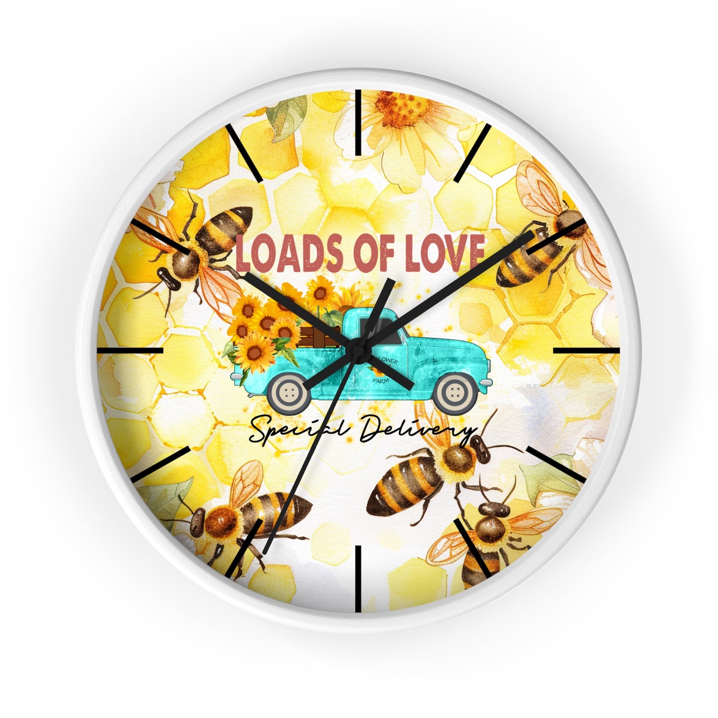 Sunflower Truck Honey Bees Wall Clock - Farmhouse Country Decor