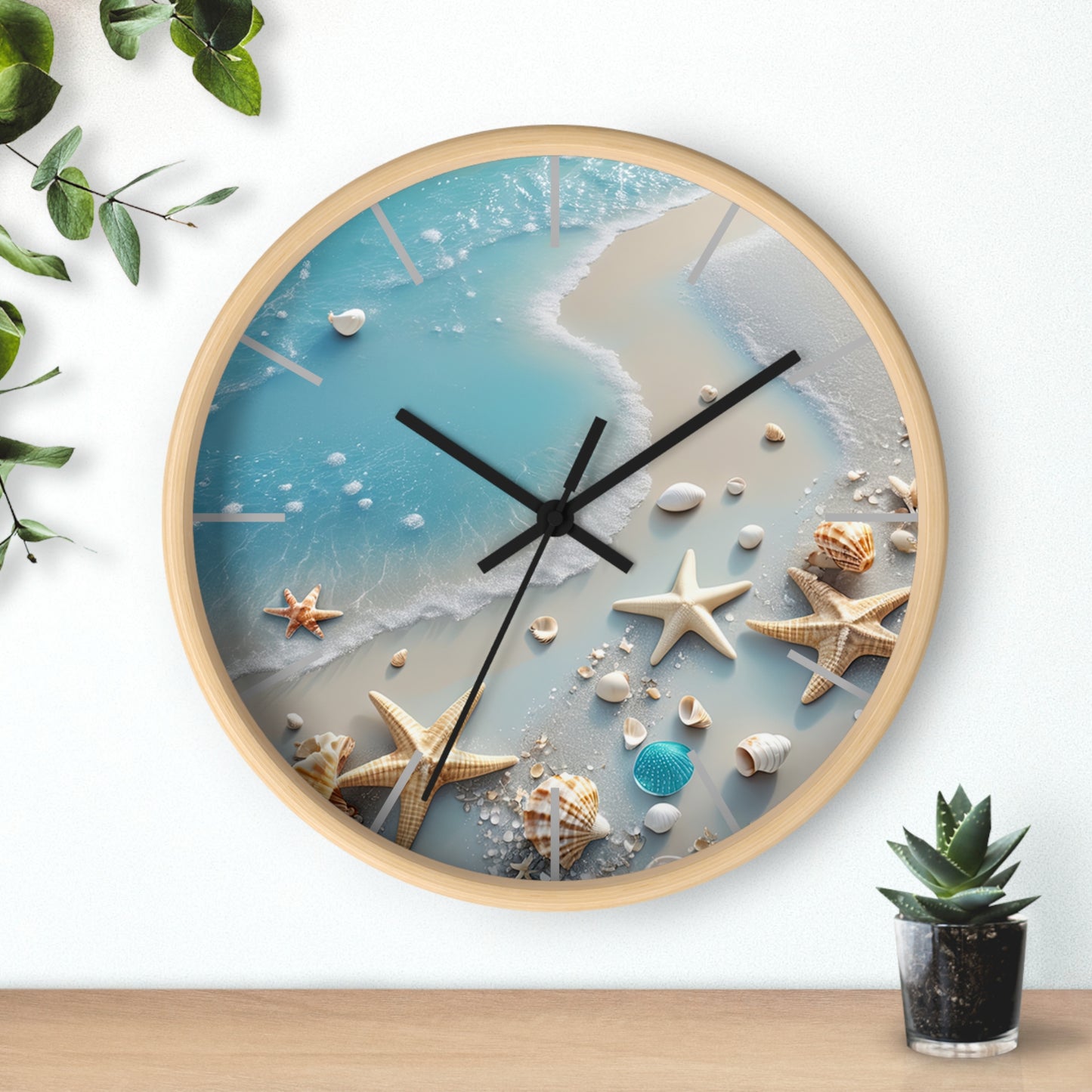 Coastal Serenity Wall Clock - Beach Inspired Home Decor with Seashells