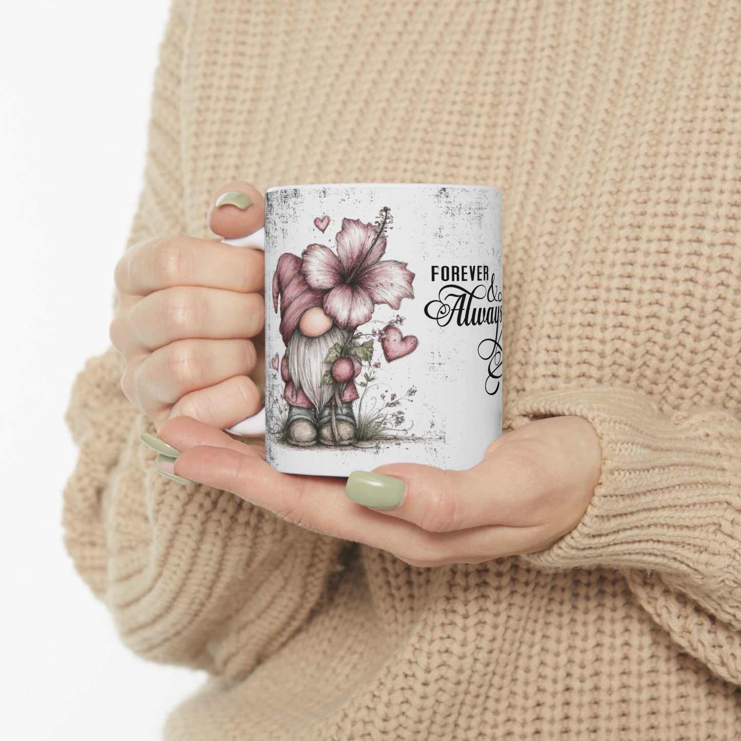 Ceramic Gnome Floral Mug "Forever & Always" — Romantic Anniversary Gift (11oz & 15oz)