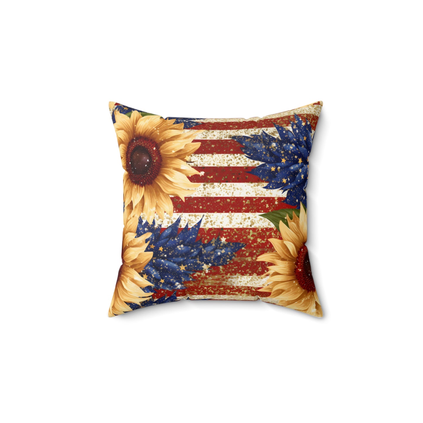 Patriotic With Sunflowers Holiday Spun Polyester Square Pillow, Festive Decor for Home or Office, Accent for Any Room