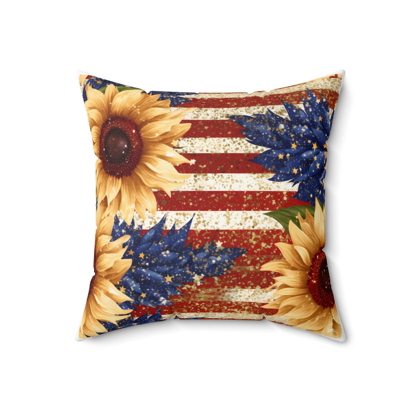 Patriotic With Sunflowers Holiday Spun Polyester Square Pillow, Festive Decor for Home or Office, Accent for Any Room